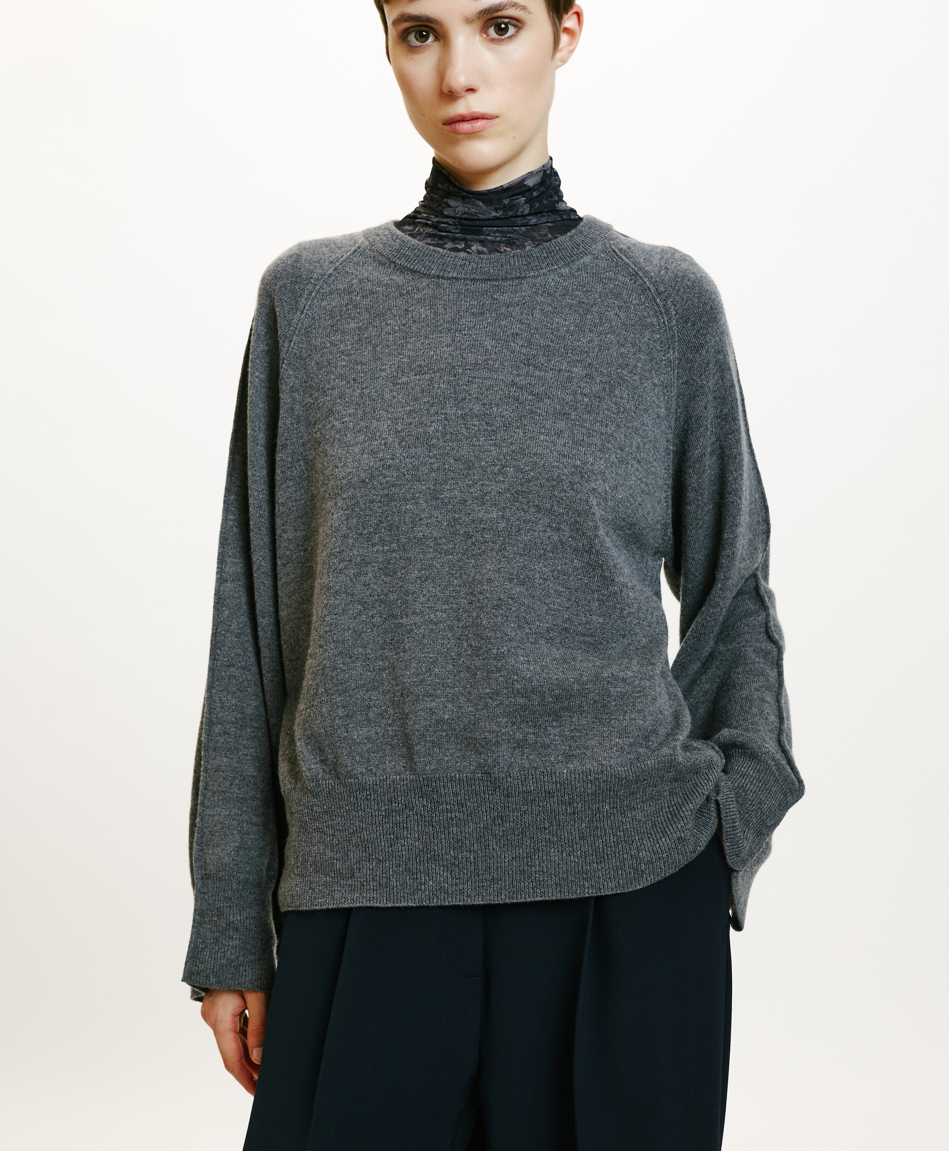 MAGLIA ODINO IN LANA MERINO CACHEMIRE-GRIGIO - Momonì