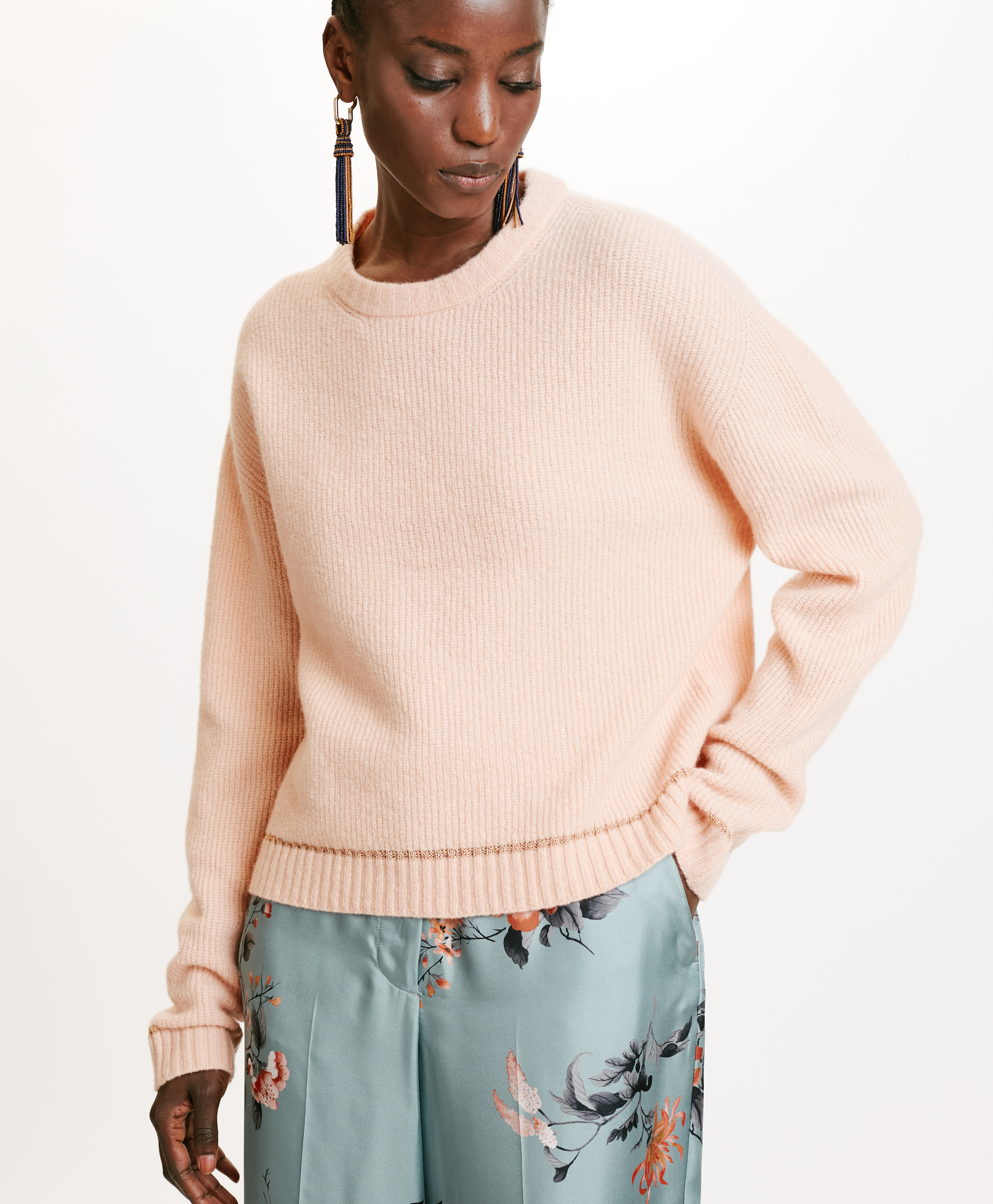 KARASU STRETCH WOOL SWEATER IN RIB STITCH - ANTIQUE PINK - Momonì