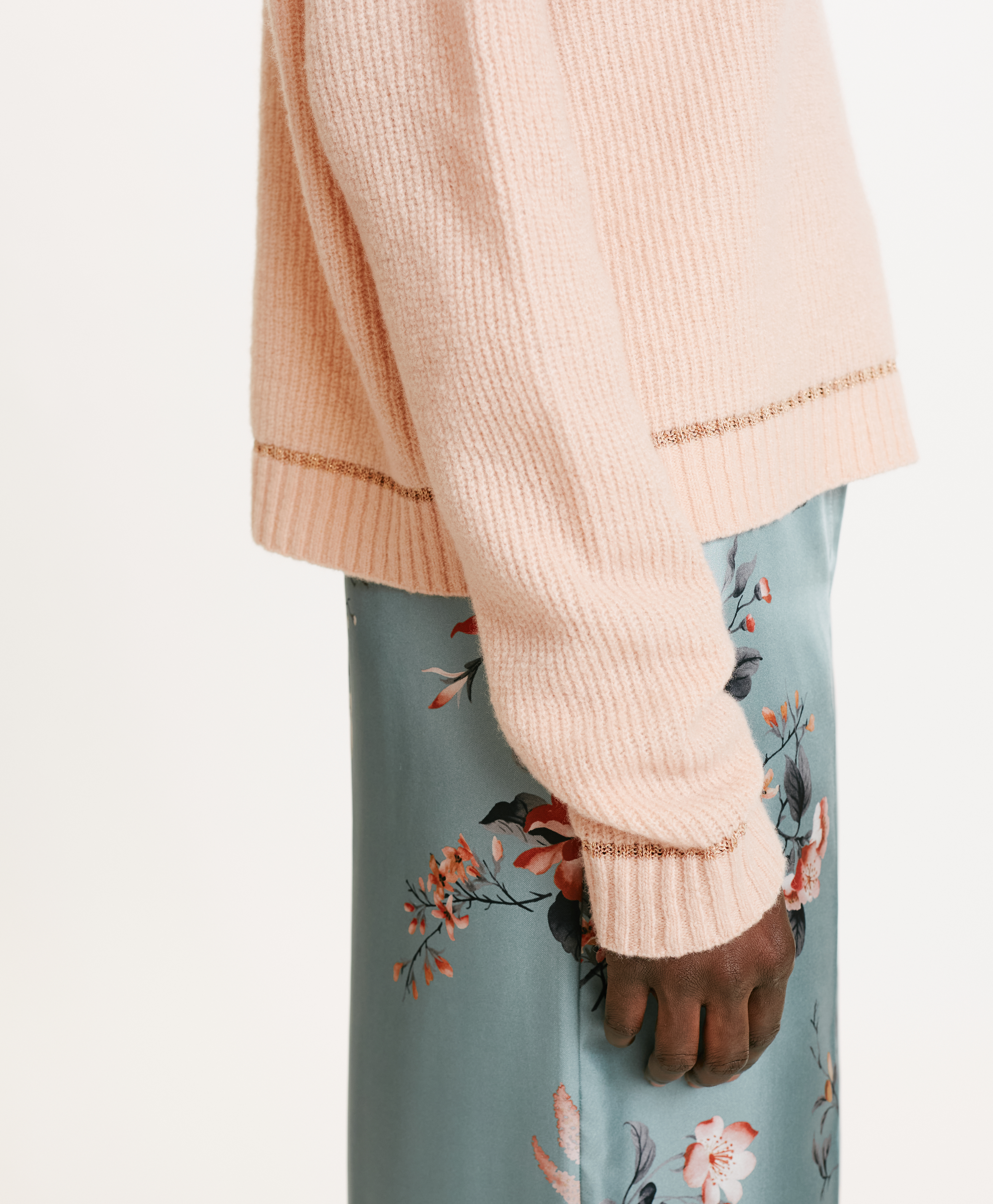 KARASU STRETCH WOOL SWEATER IN RIB STITCH - ANTIQUE PINK - Momonì