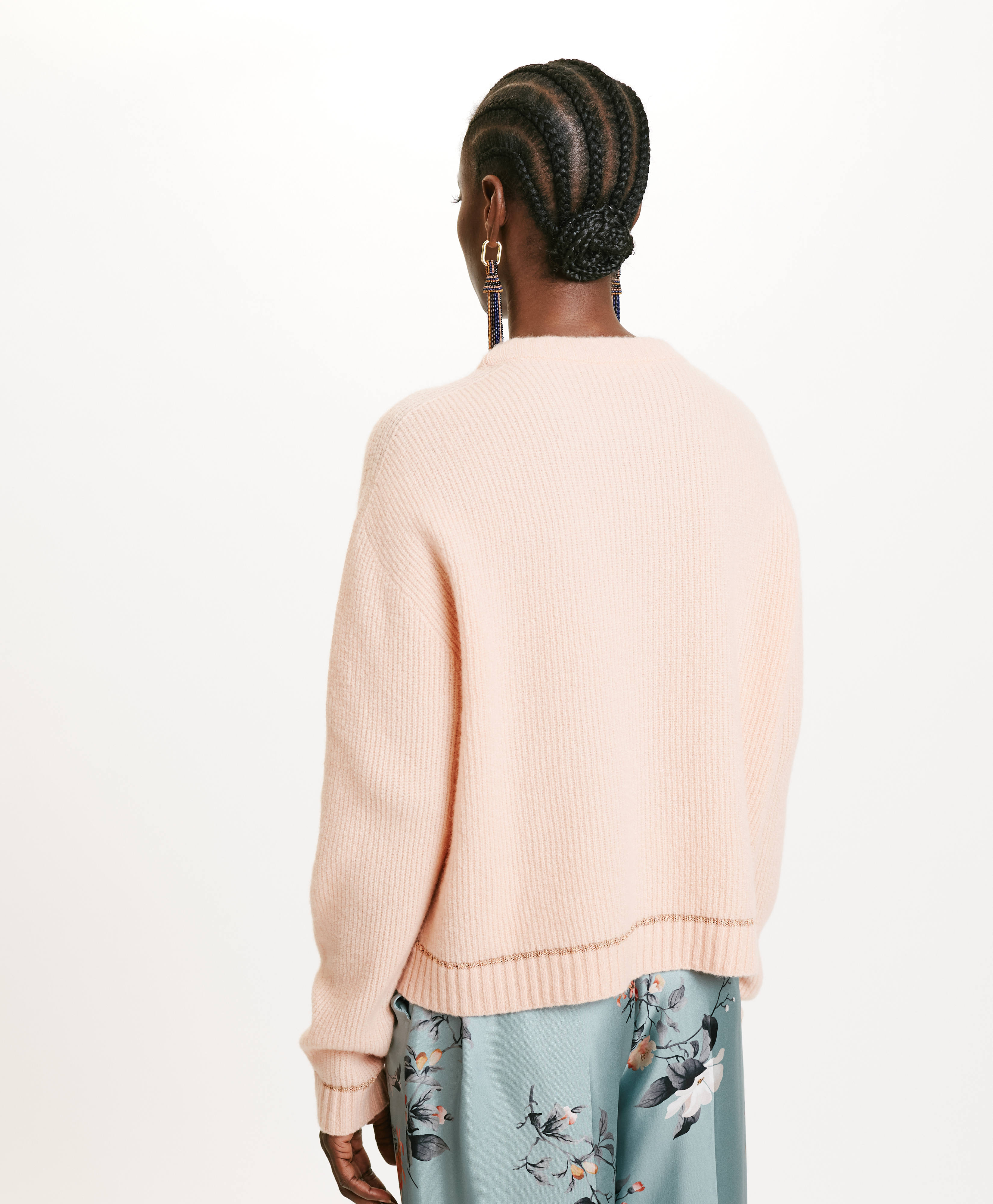 KARASU STRETCH WOOL SWEATER IN RIB STITCH - ANTIQUE PINK - Momonì