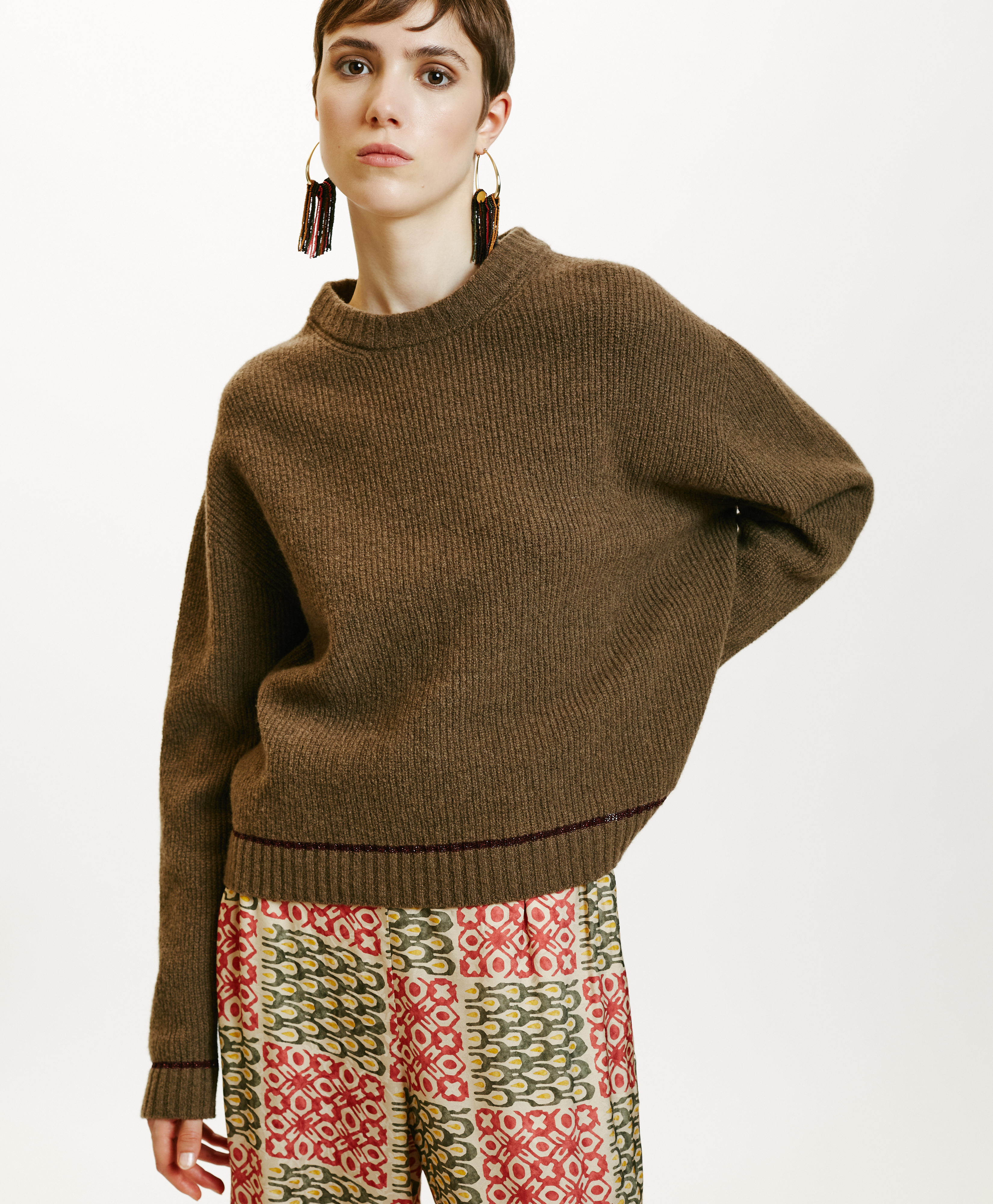 KARASU STRETCH WOOL SWEATER IN RIB STITCH - GRASS GREEN - Momonì