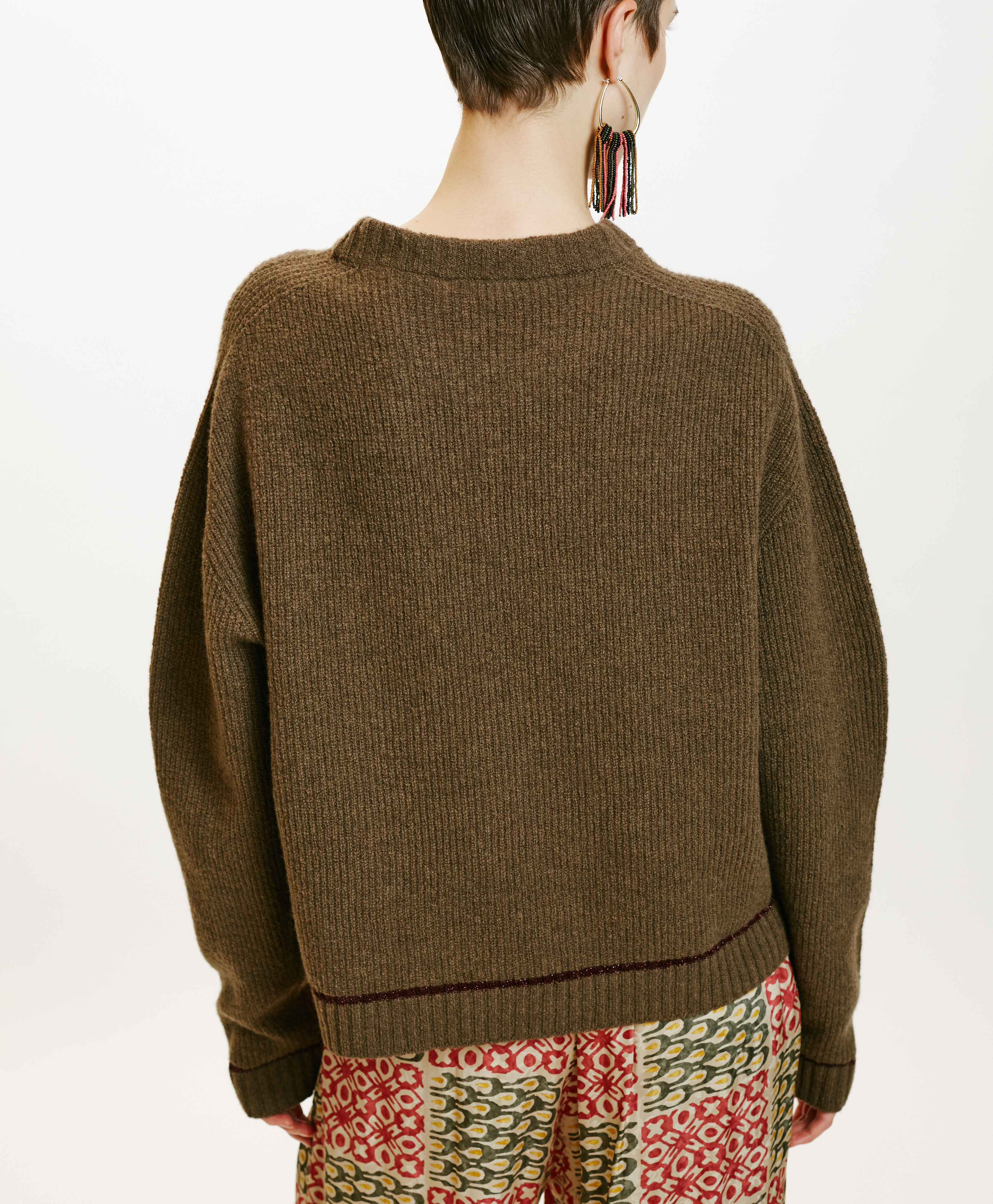 KARASU STRETCH WOOL SWEATER IN RIB STITCH - GRASS GREEN - Momonì