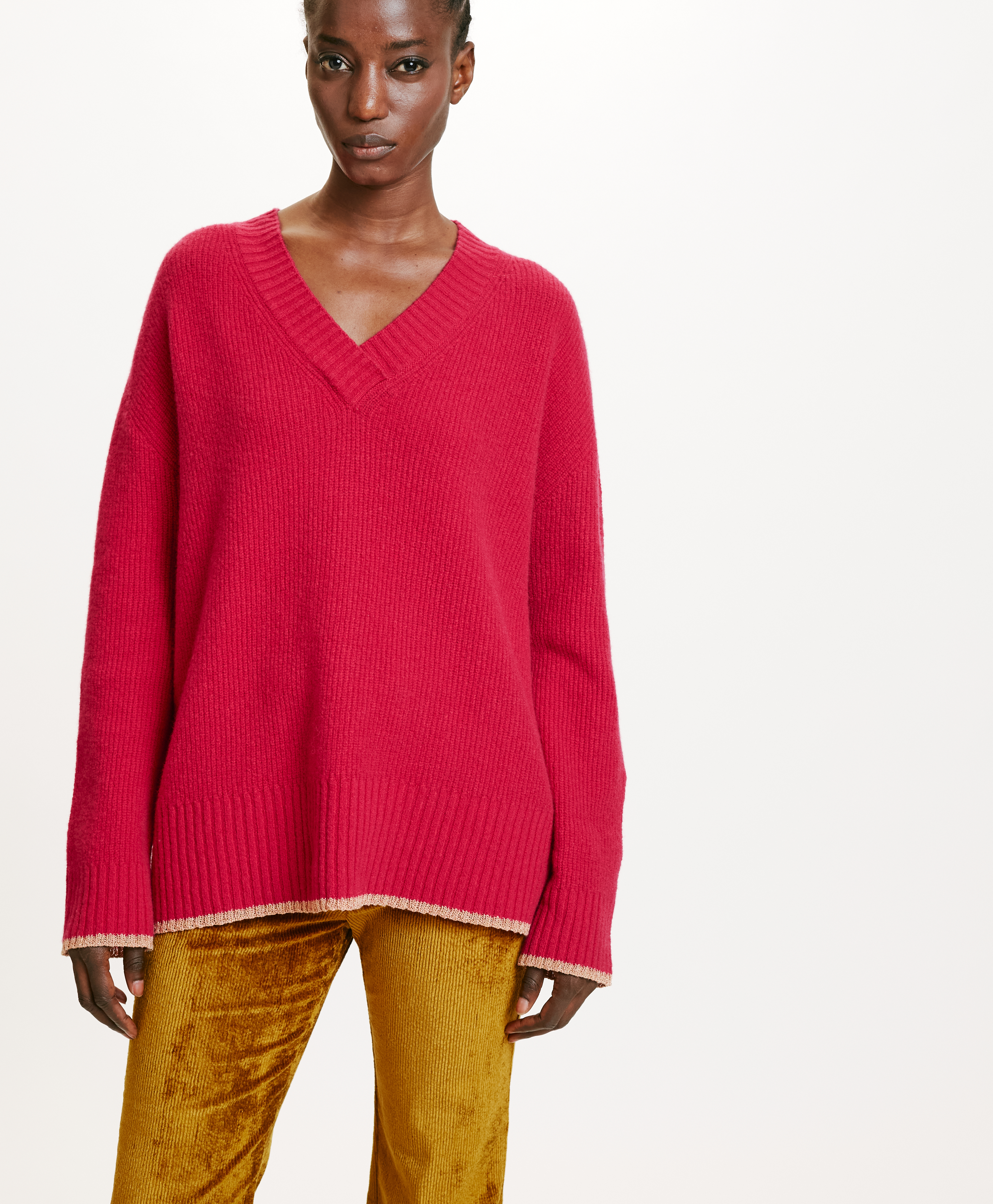 ORO STRETCH WOOL SWEATER IN RIB STITCH - CYCLAMEN - Momonì