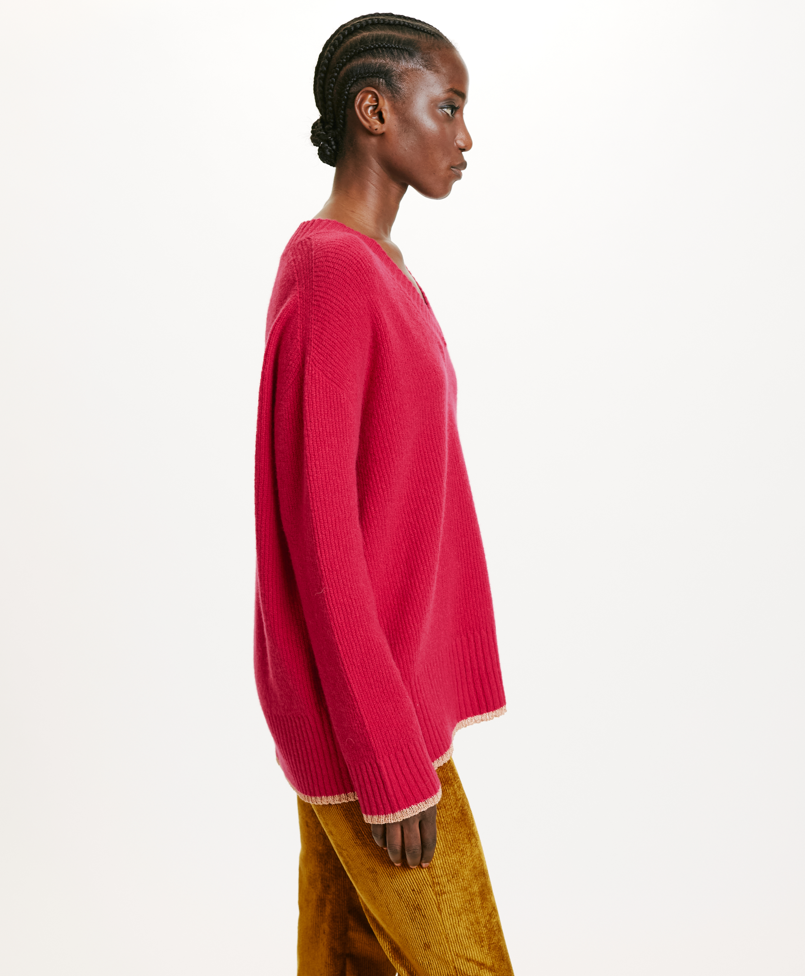 ORO STRETCH WOOL SWEATER IN RIB STITCH - CYCLAMEN - Momonì