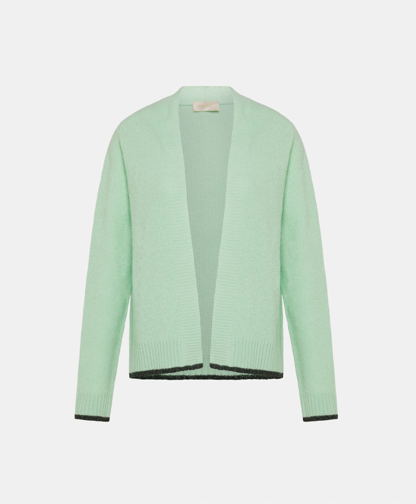 KINU STRETCH WOOL CARDIGAN IN RIB STITCH - WATER GREEN - Momonì