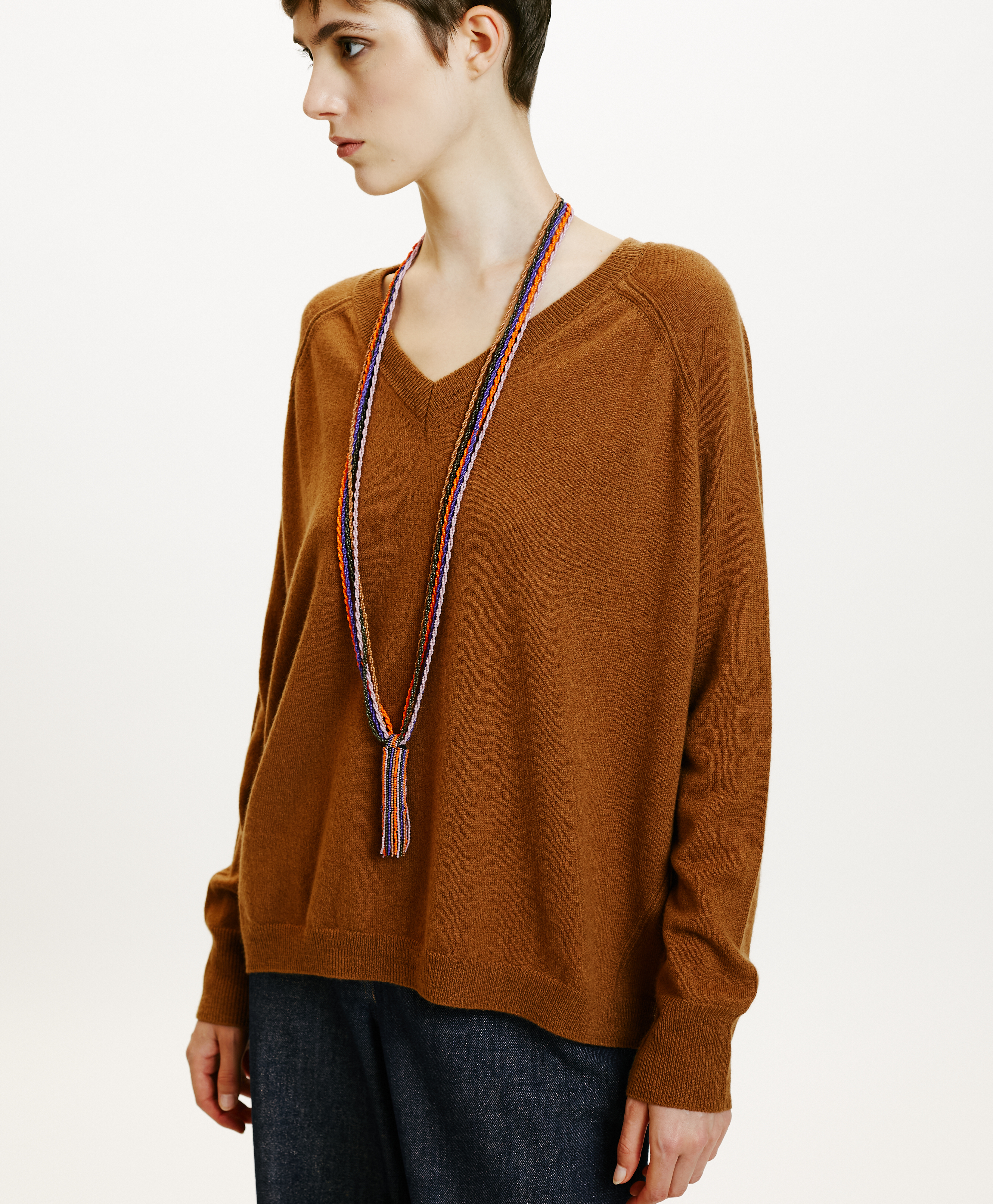 KIMI SWEATER IN MERINO WOOL/CASHMERE - TOBACO - Momonì