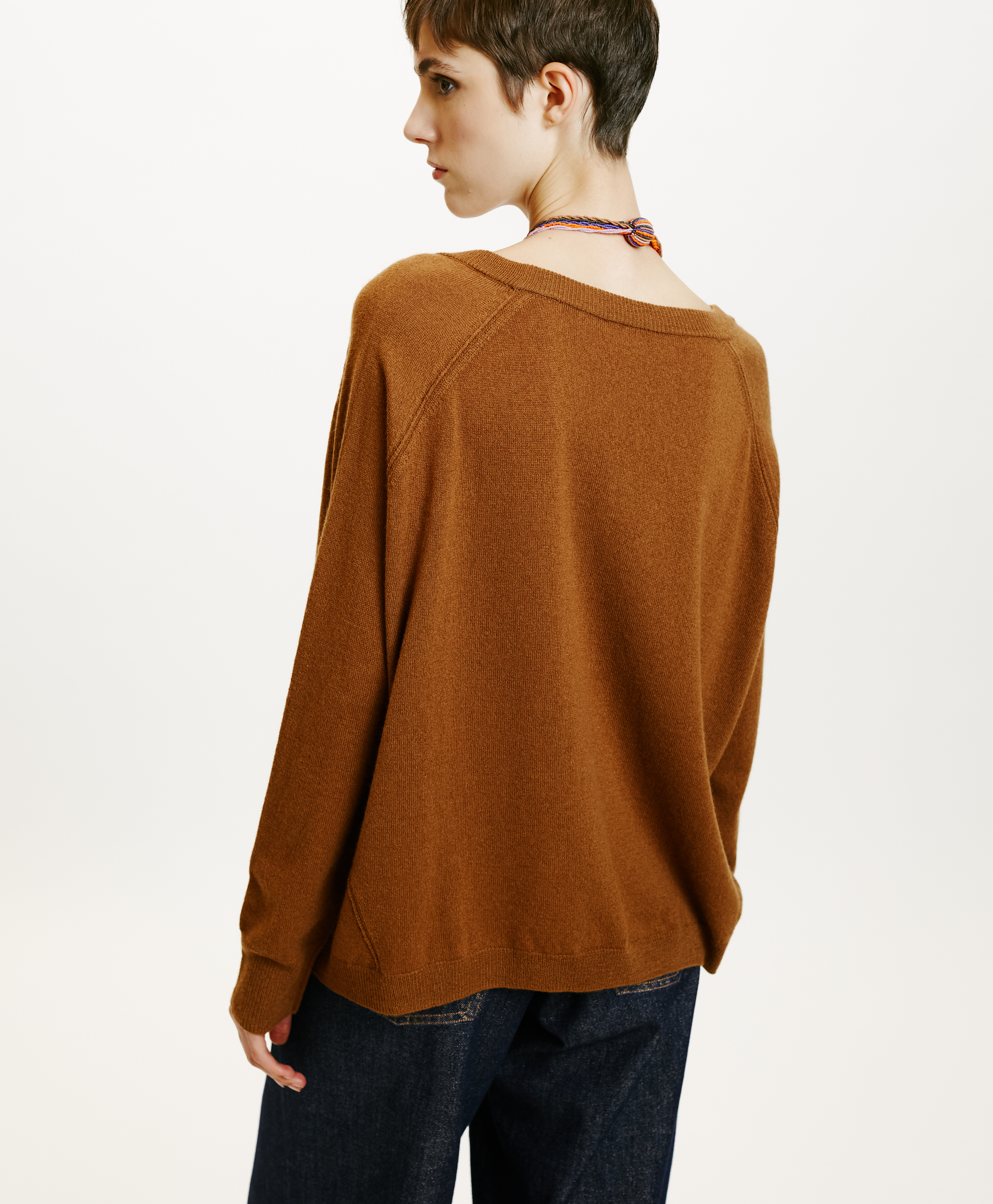 MAGLIA KIMI IN LANA MERINO CACHEMIRE-TABACCO - Momonì