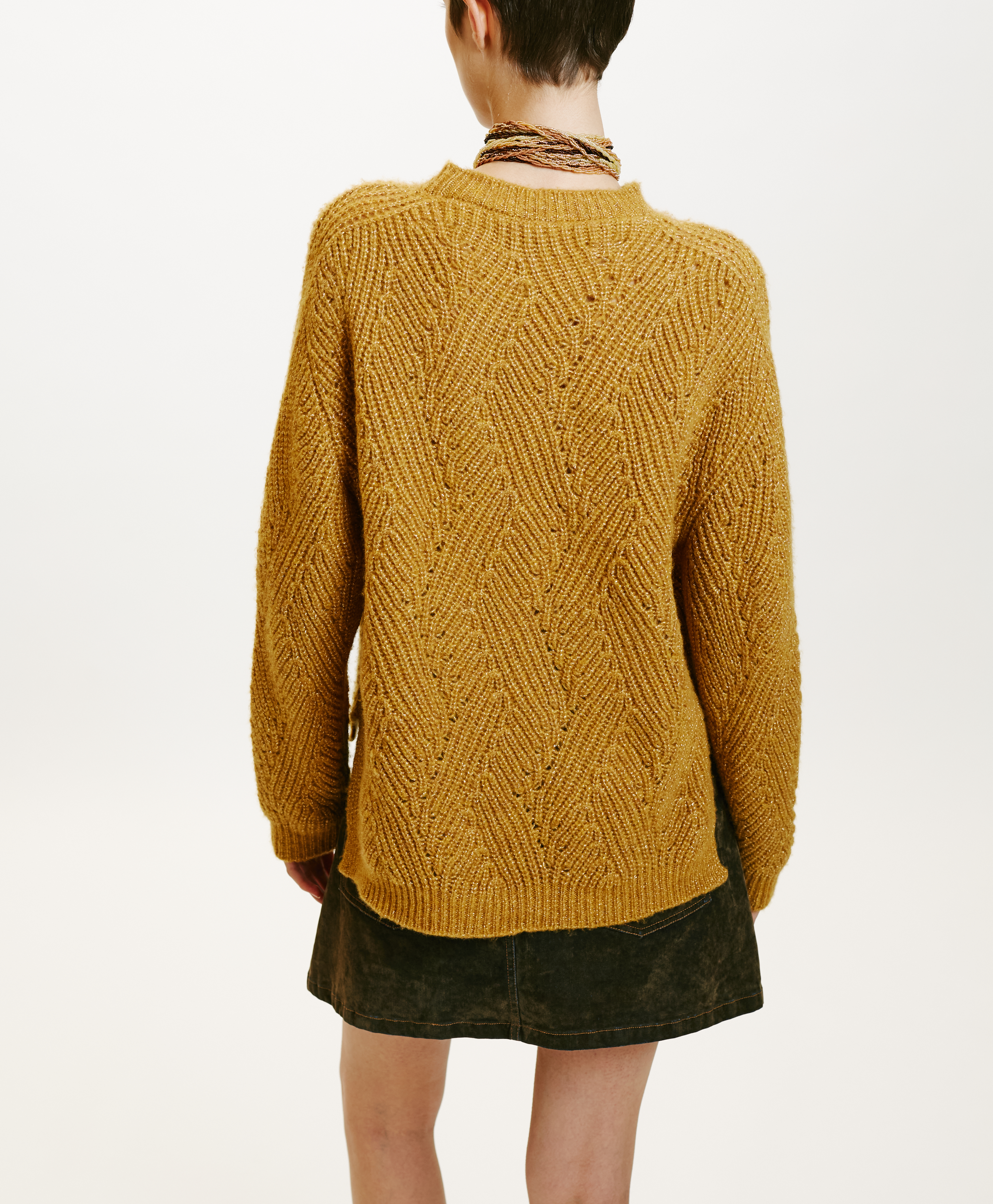 WOOL-LUREX OITA SWEATER IN CABLE RIB STITCH - MUSTARD - Momonì