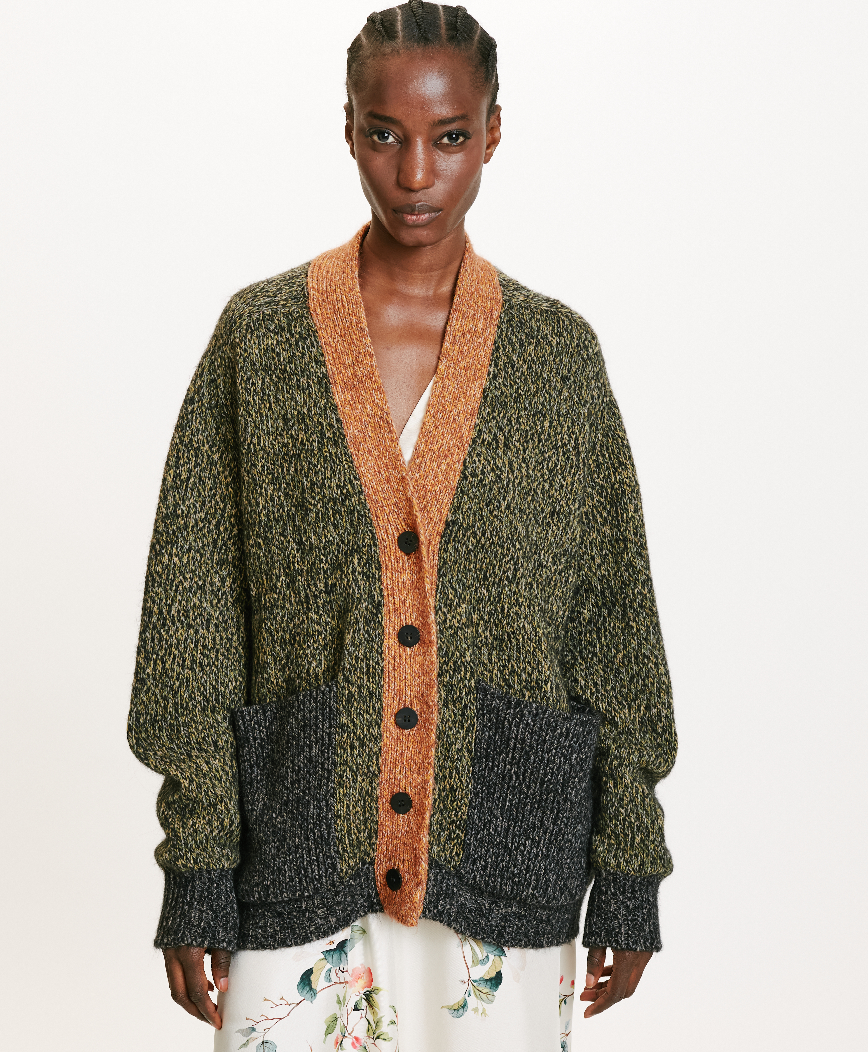 NATSU COLOUR BLOCK MOULINÈ SWEATER - MULTICOLOR GREEN - Momonì