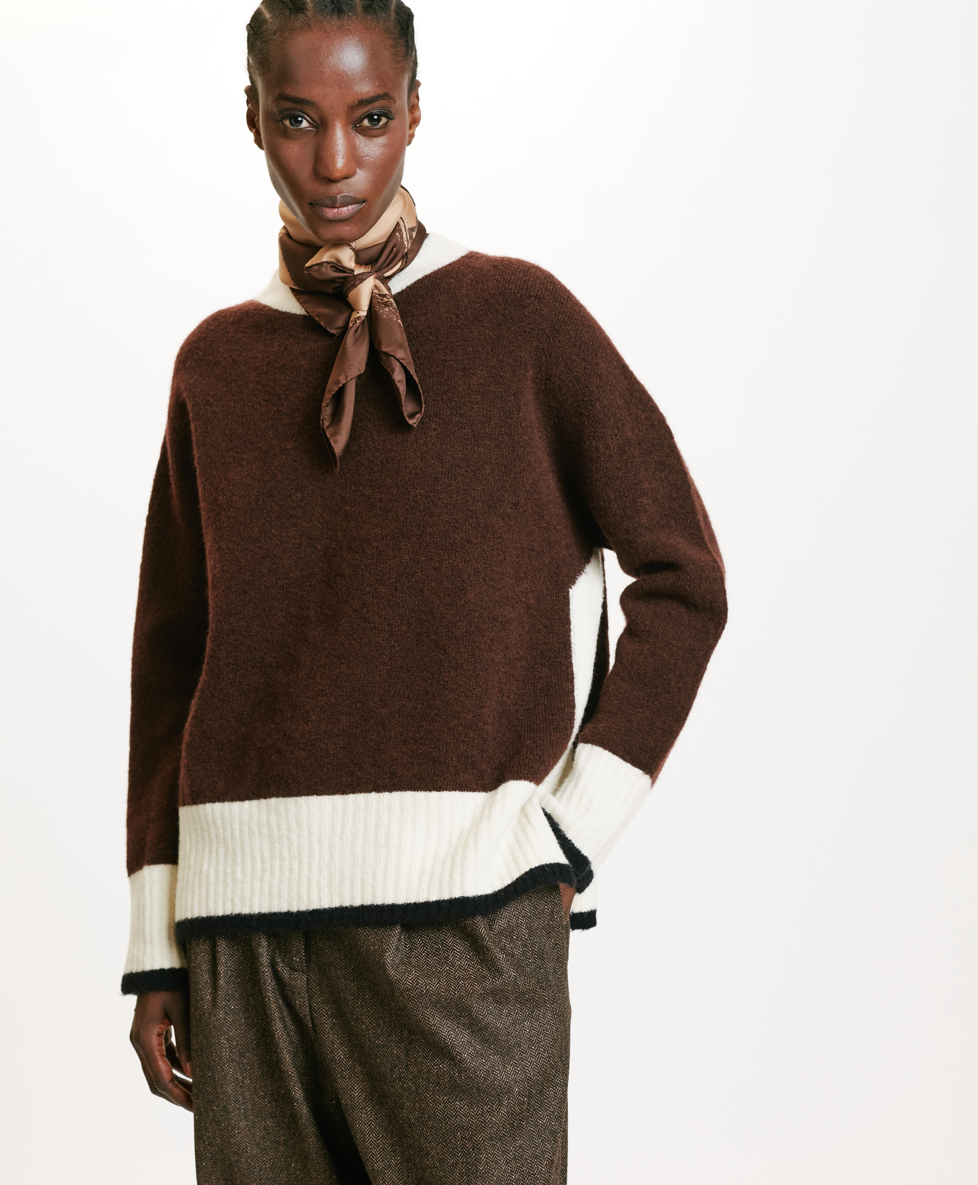 INU SWEATER IN COLOUR BLOCK FLEECE-EFFECT WOOL - BRICK - Momonì