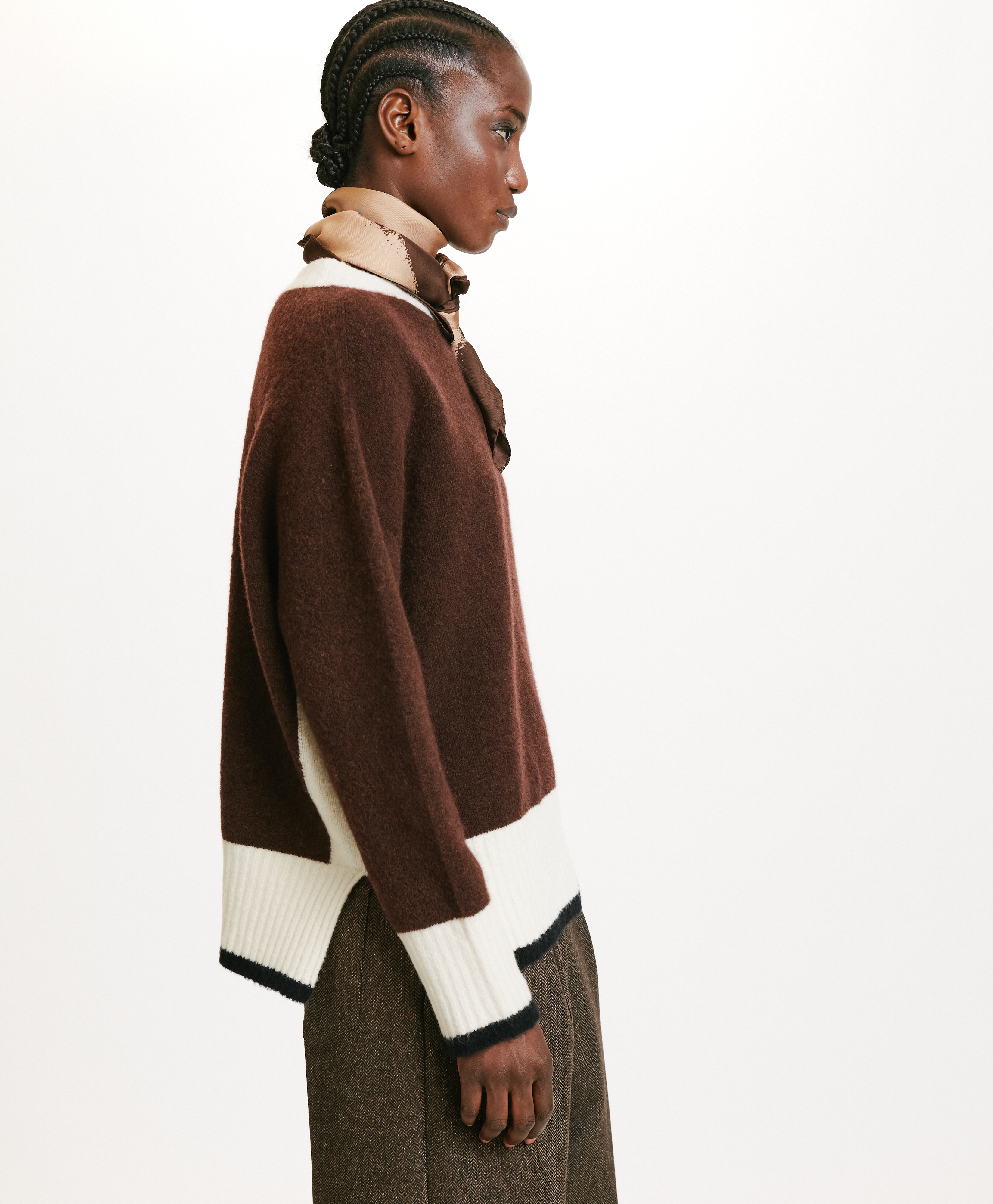 INU SWEATER IN COLOUR BLOCK FLEECE-EFFECT WOOL - BRICK - Momonì