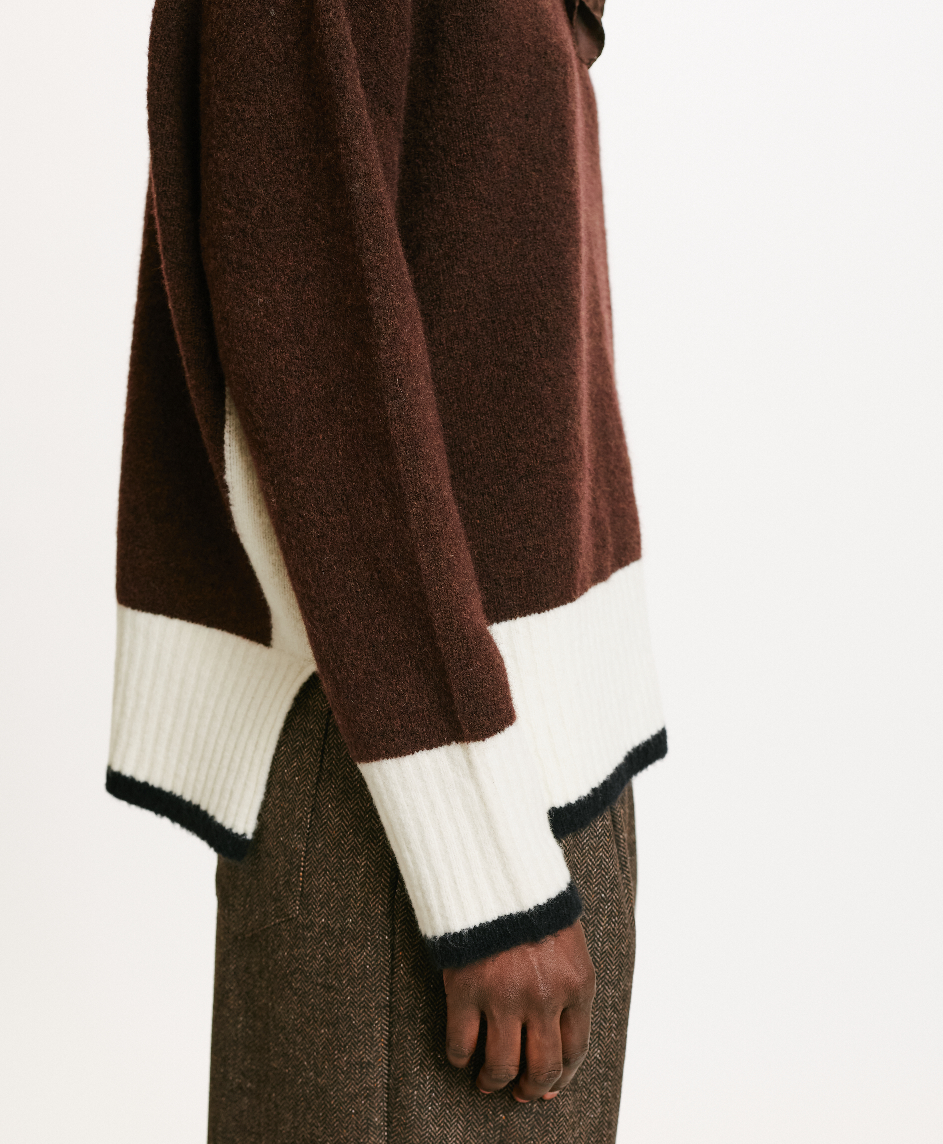 INU SWEATER IN COLOUR BLOCK FLEECE-EFFECT WOOL - BRICK - Momonì