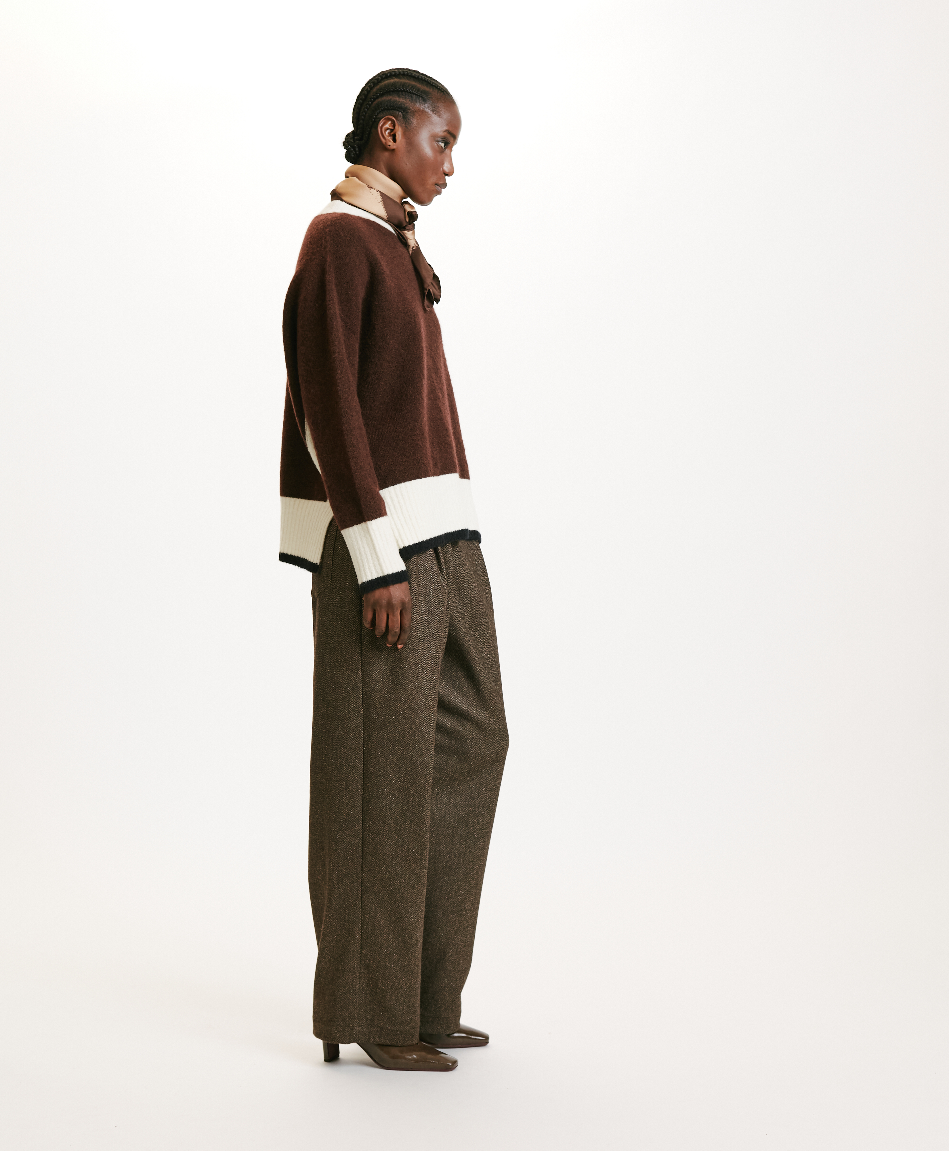 INU SWEATER IN COLOUR BLOCK FLEECE-EFFECT WOOL - BRICK - Momonì