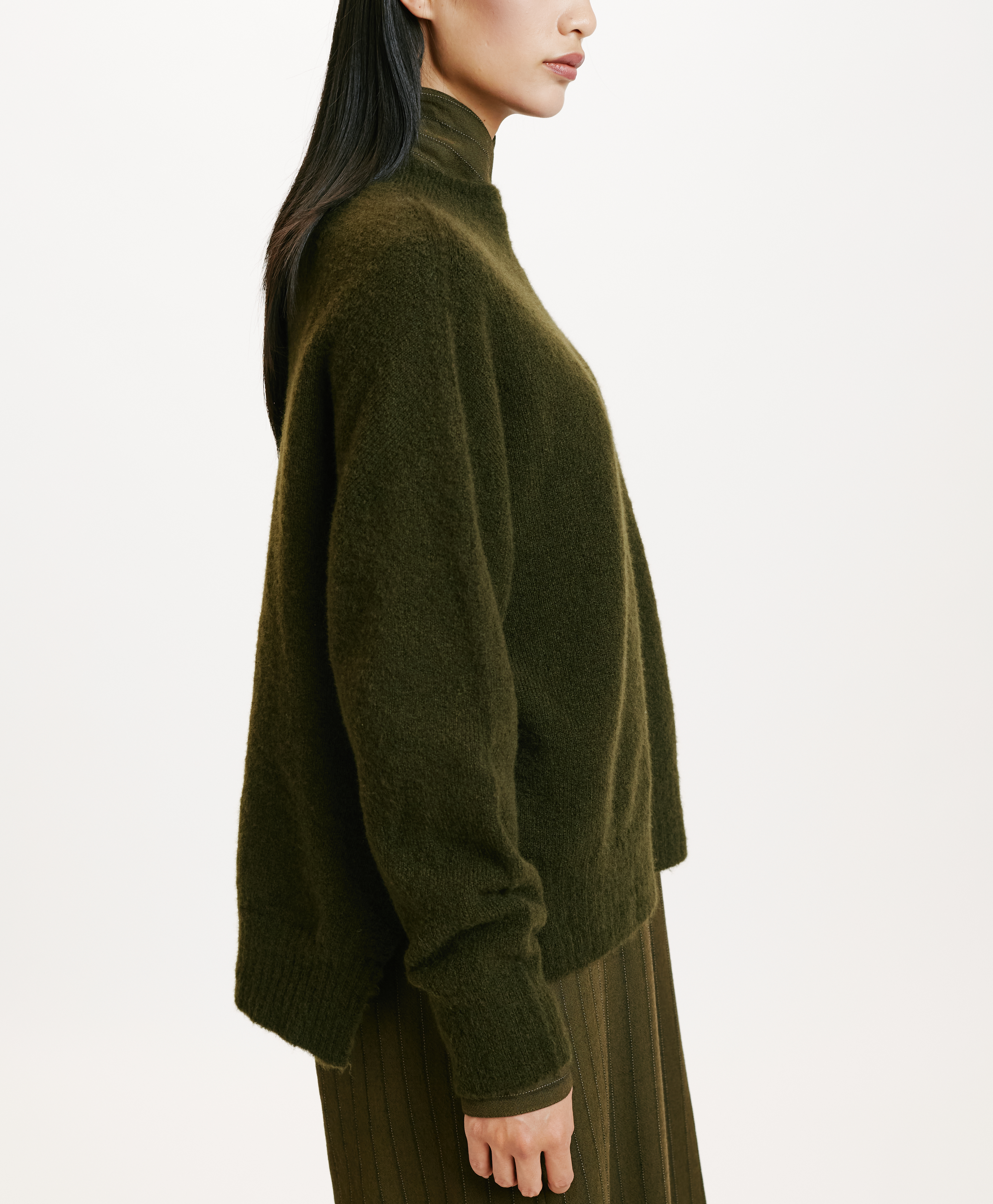 KOBE SWEATER IN SOLID COLOUR FLEECE-EFFECT WOOL - GREEN - Momonì