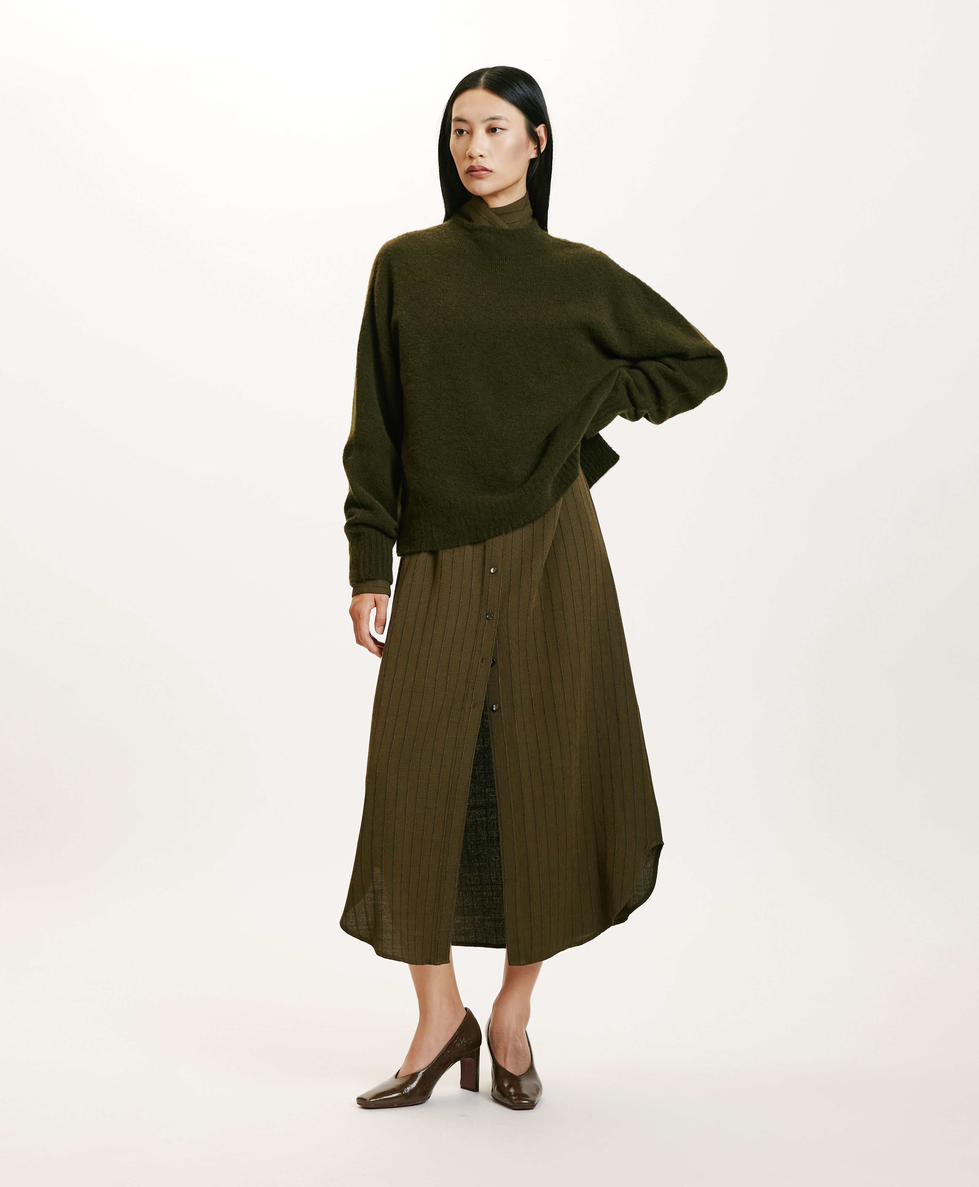 KOBE SWEATER IN SOLID COLOUR FLEECE-EFFECT WOOL - GREEN - Momonì