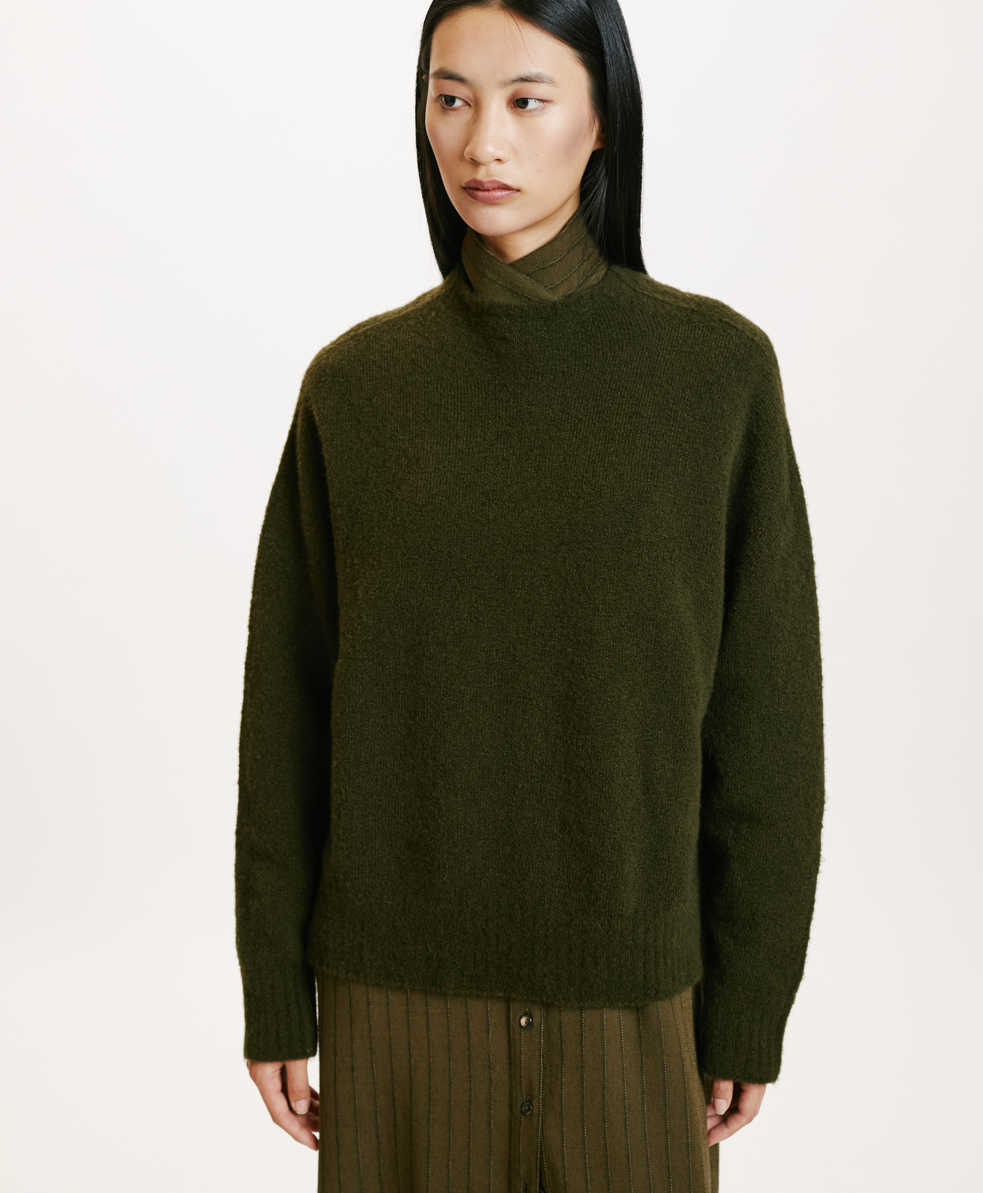 KOBE SWEATER IN SOLID COLOUR FLEECE-EFFECT WOOL - GREEN - Momonì