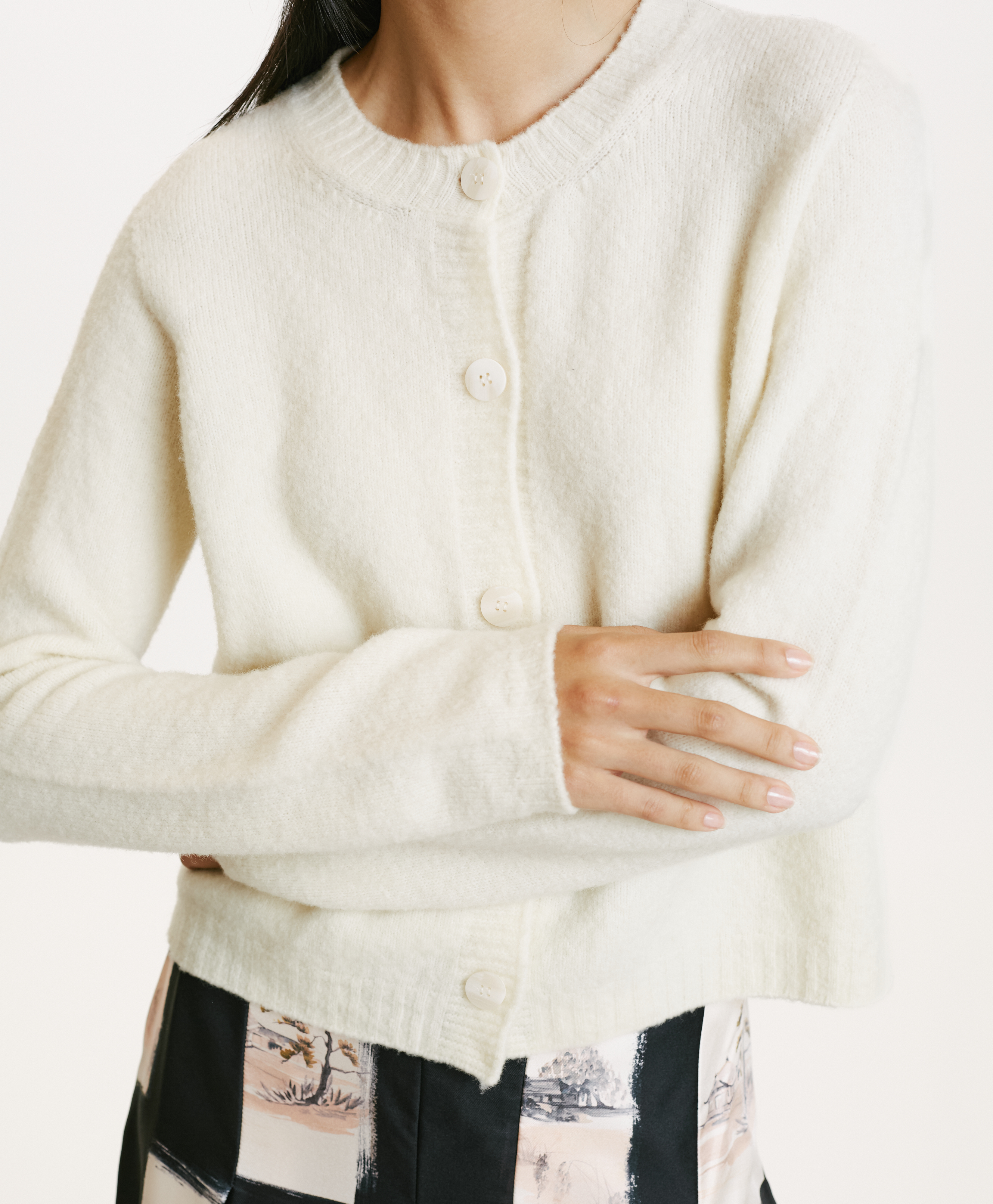 DONBURI CARDIGAN IN SOLID COLOUR FLEECE-EFFECT WOOL - CREAM - Momonì