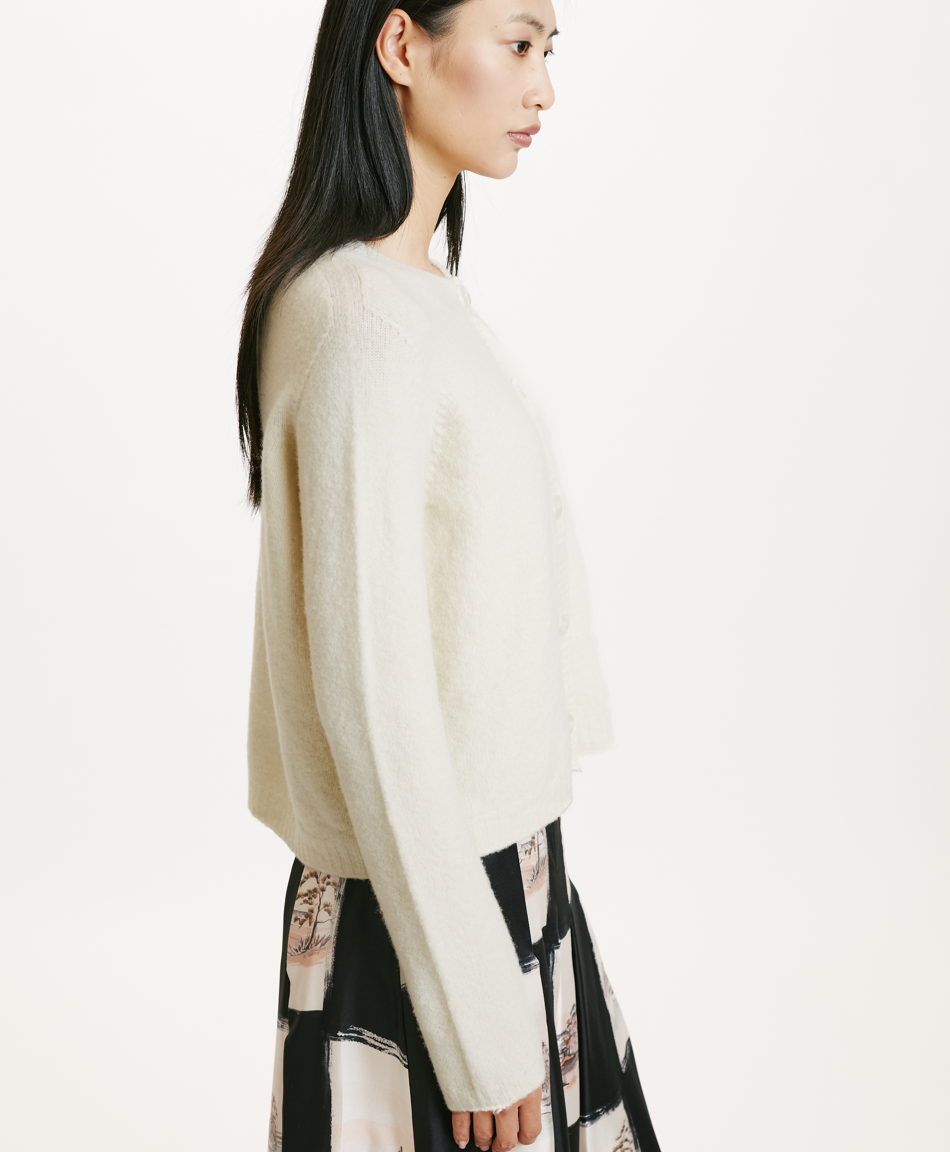 DONBURI CARDIGAN IN SOLID COLOUR FLEECE-EFFECT WOOL - CREAM - Momonì