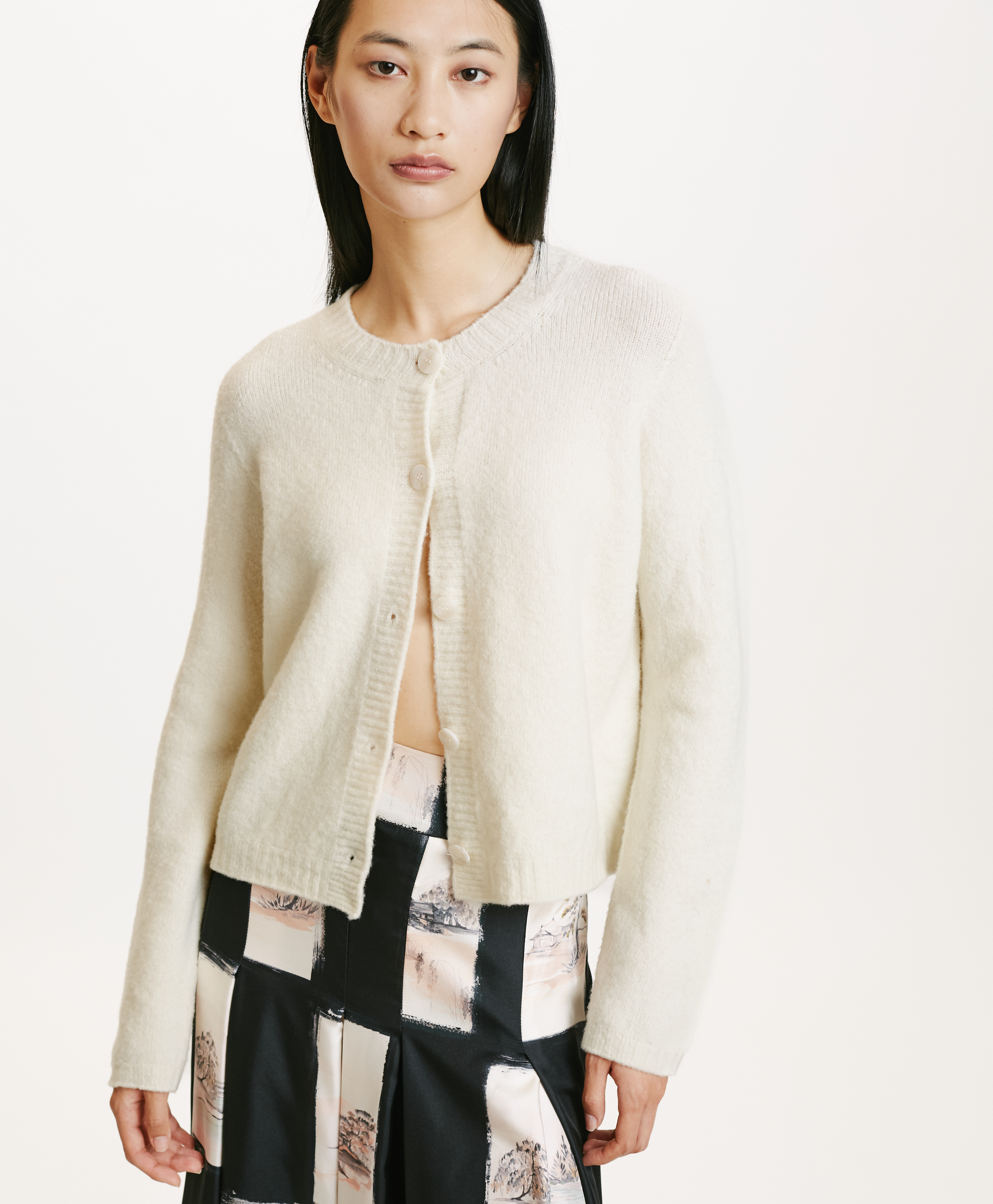 DONBURI CARDIGAN IN SOLID COLOUR FLEECE-EFFECT WOOL - CREAM - Momonì