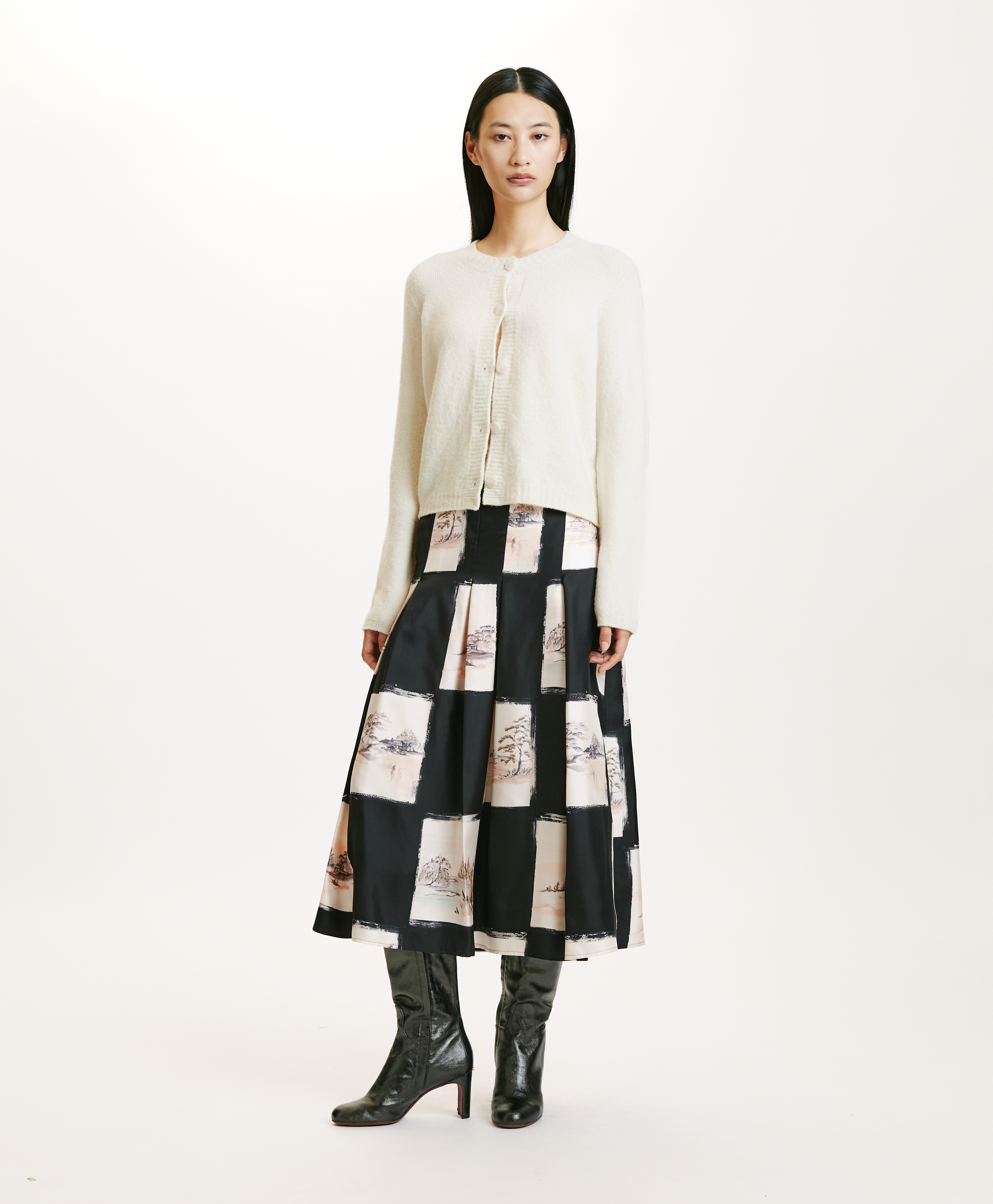 DONBURI CARDIGAN IN SOLID COLOUR FLEECE-EFFECT WOOL - CREAM - Momonì