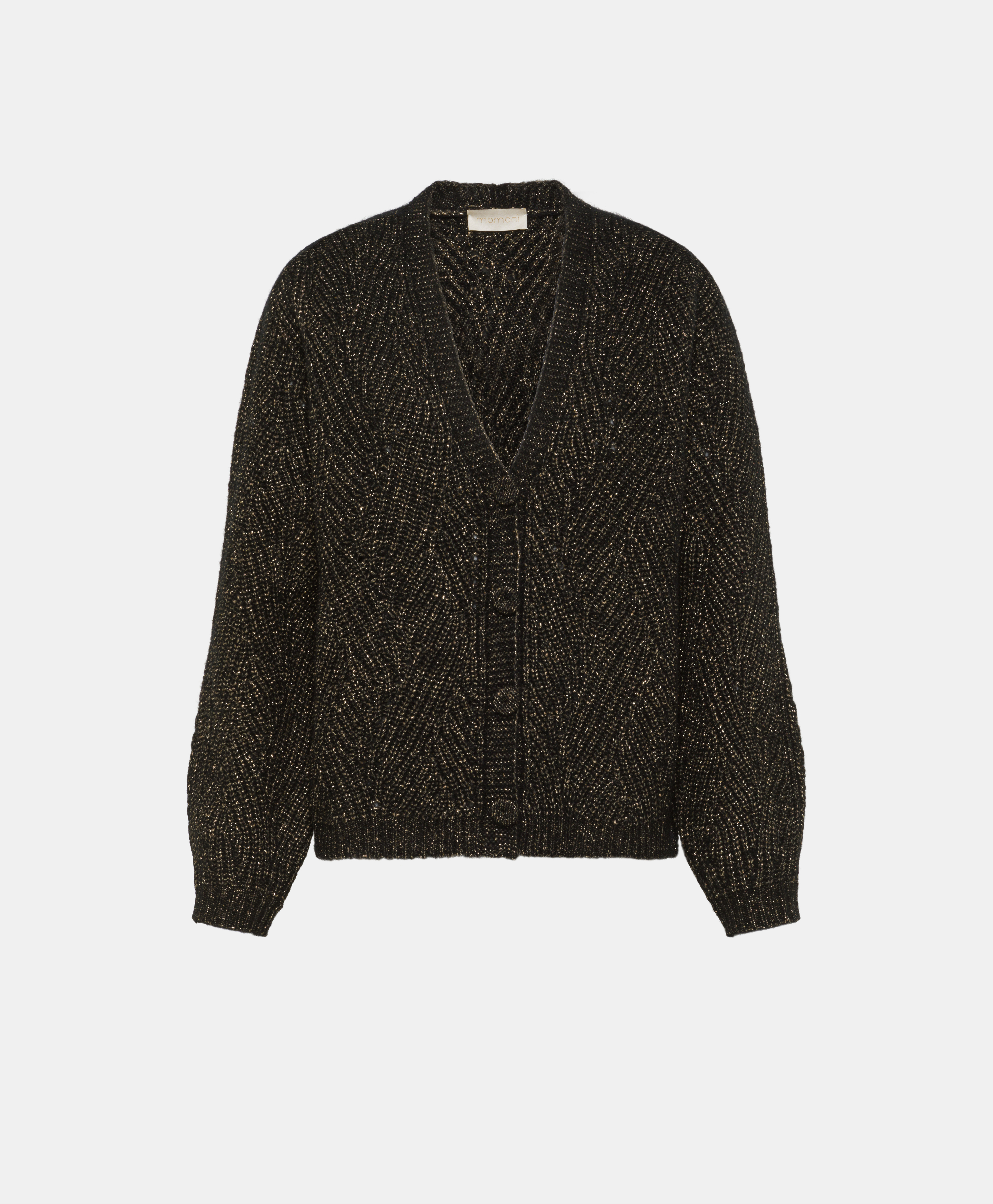 WOOL-LUREX ACE CARDIGAN IN CABLE RIB STITCH - BLACK - Momonì