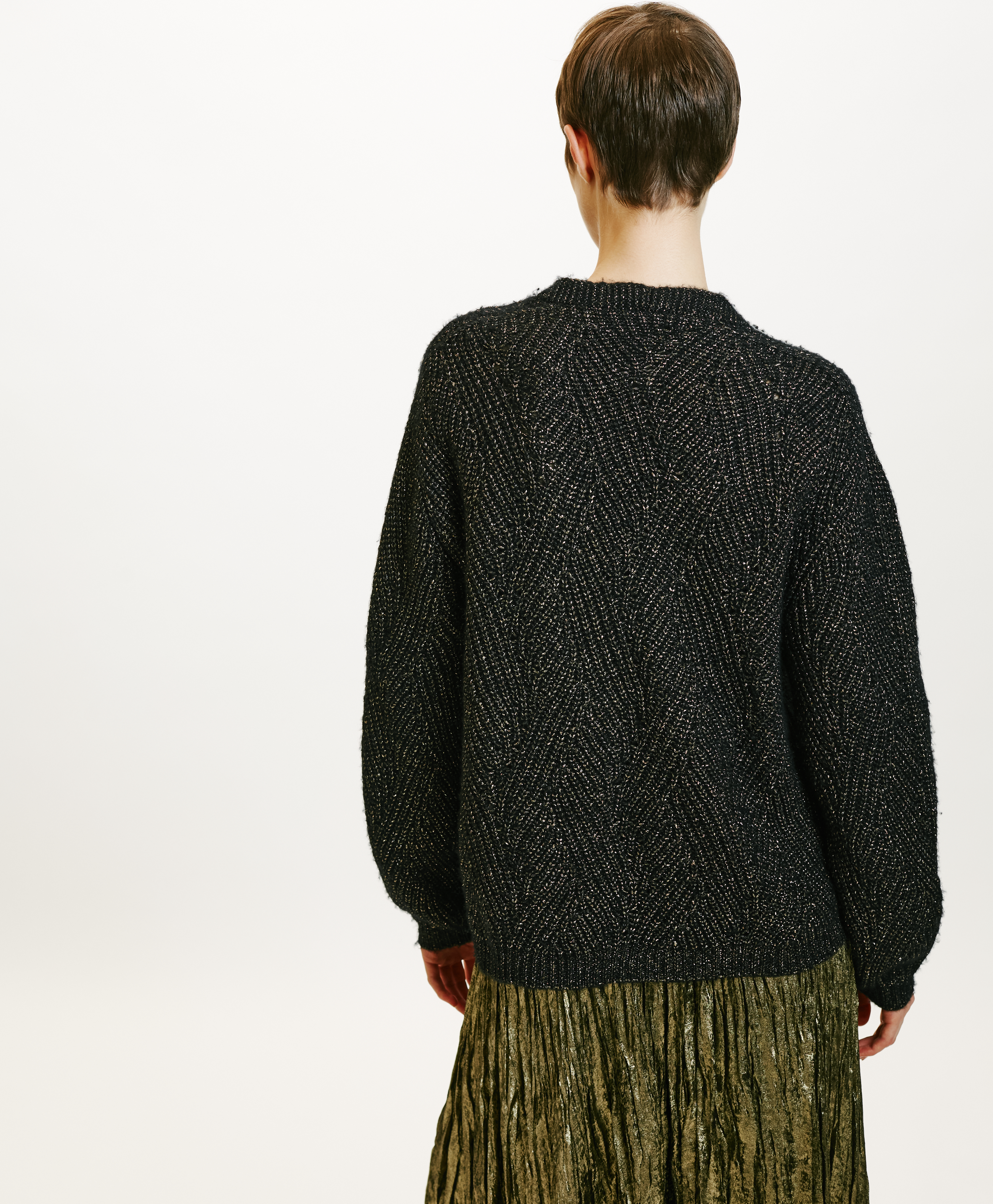 TRICOT SAIKI POINT BRODERIE LUREX - NOIR - Momonì