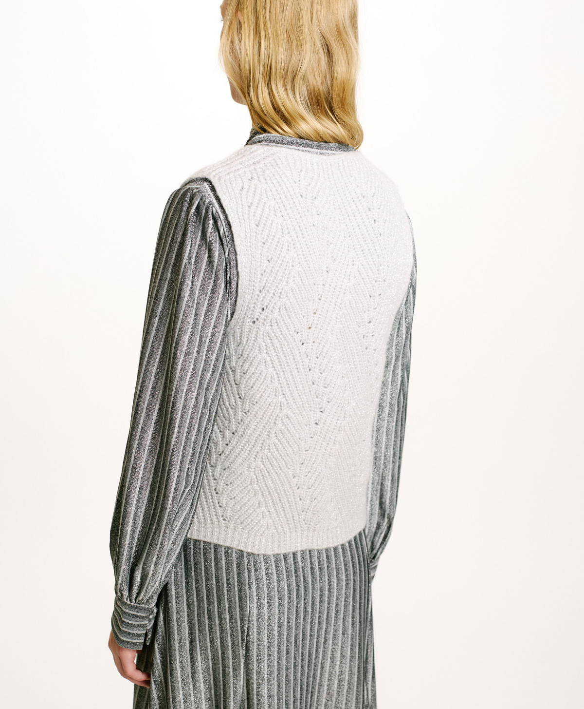 WOOL-LUREX HIDARI SWEATER IN CABLE RIB STITCH - SILVER - Momonì