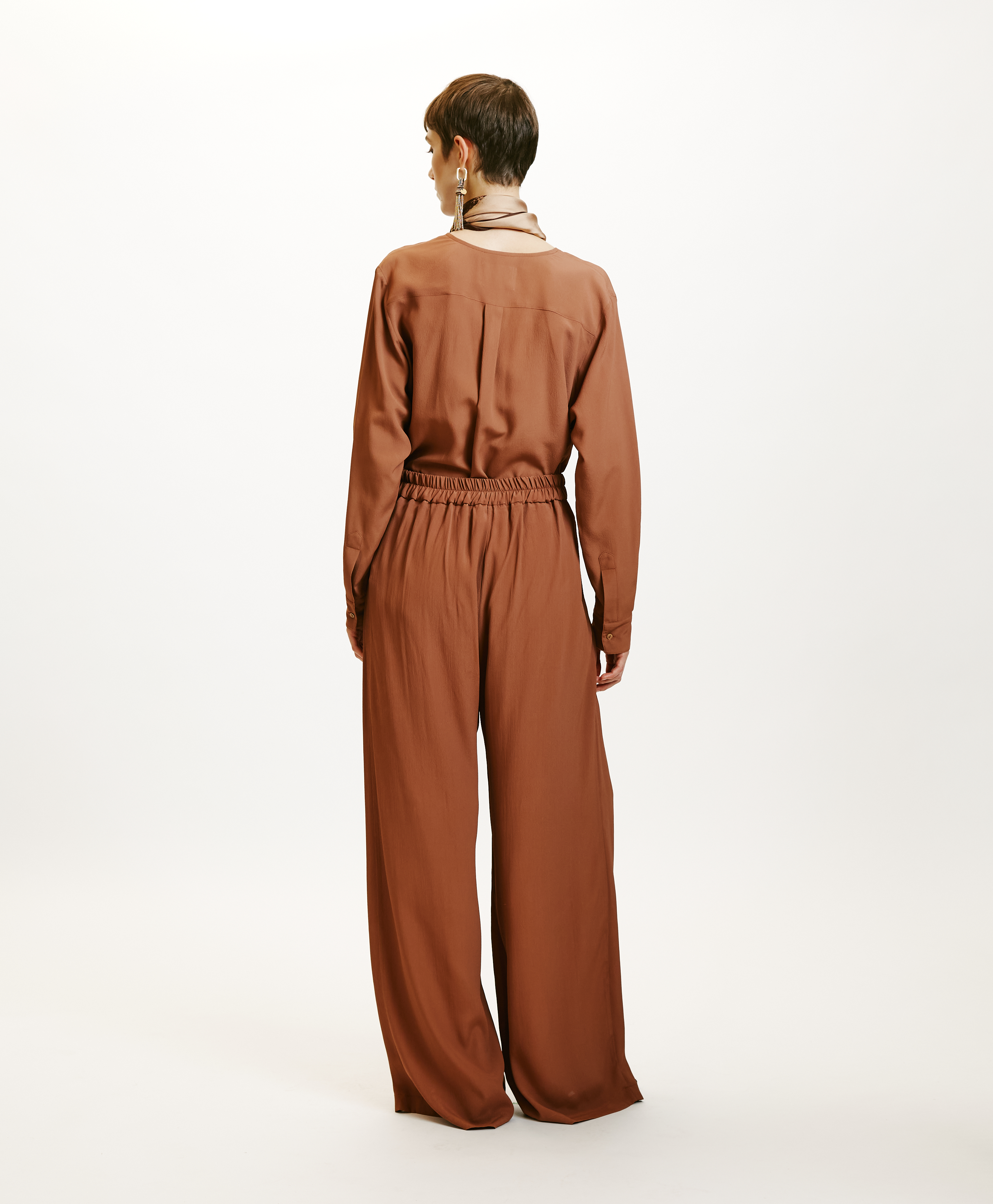 ASPEN PANTS IN SOLID COLOUR ACETATE/SILK - ALMOND - Momonì