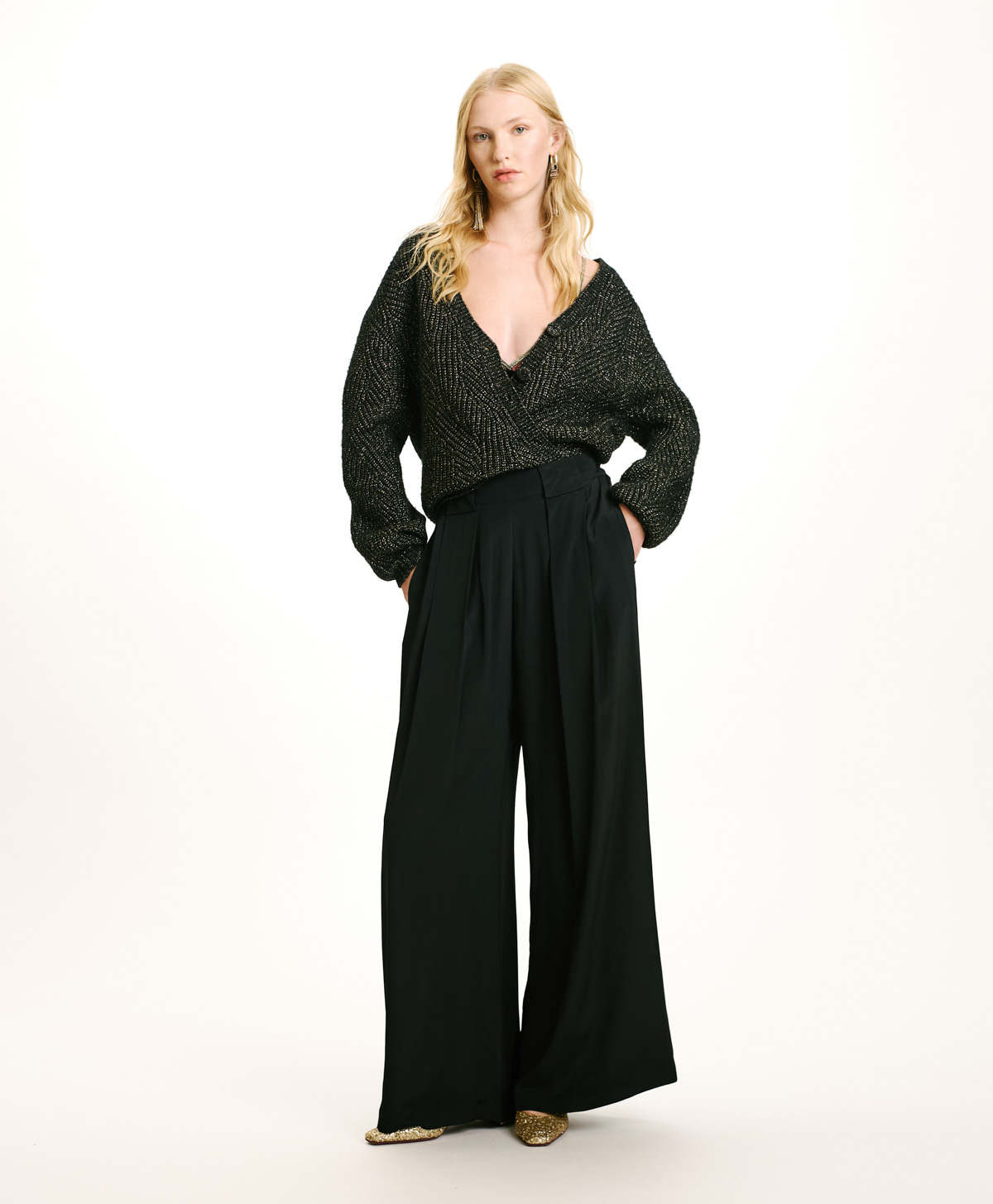 ASPEN PANTS IN SOLID COLOUR ACETATE/SILK - BLACK - Momonì