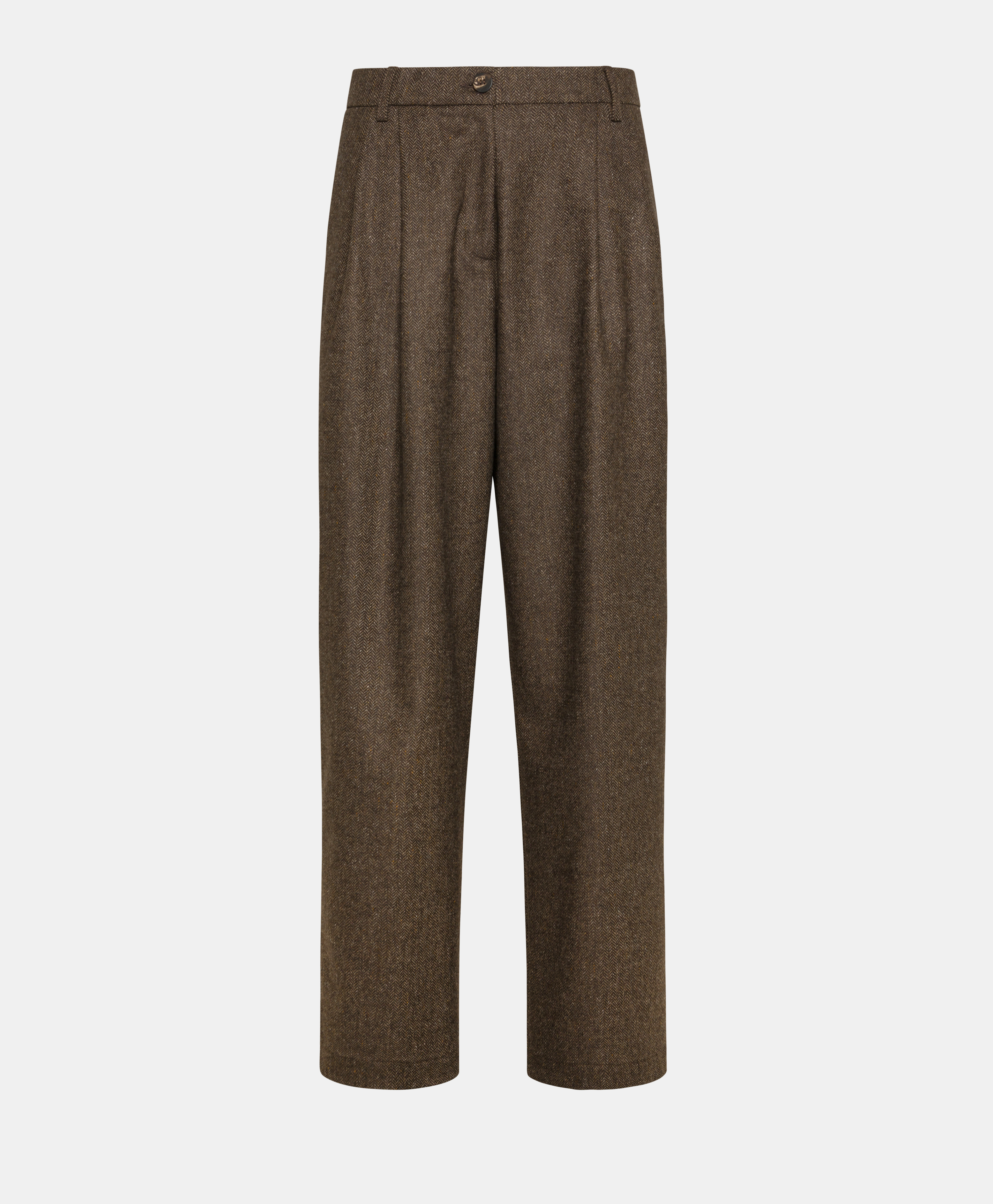 ADAM PANTS IN TWO-TONE CHEVRON WOOL BLEND - MAHOGANY/ALMOND - Momonì