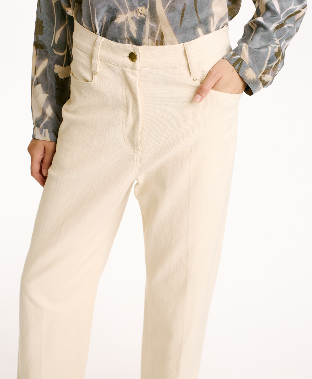 JACQUES PANTS IN STRETCH COTTON/WOOL DENIM - CREAM - Momonì