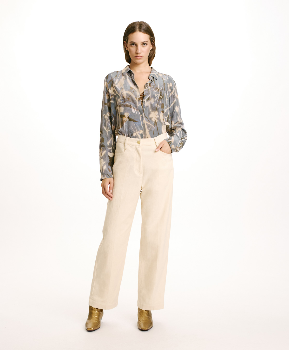 JACQUES PANTS IN STRETCH COTTON/WOOL DENIM - CREAM - Momonì