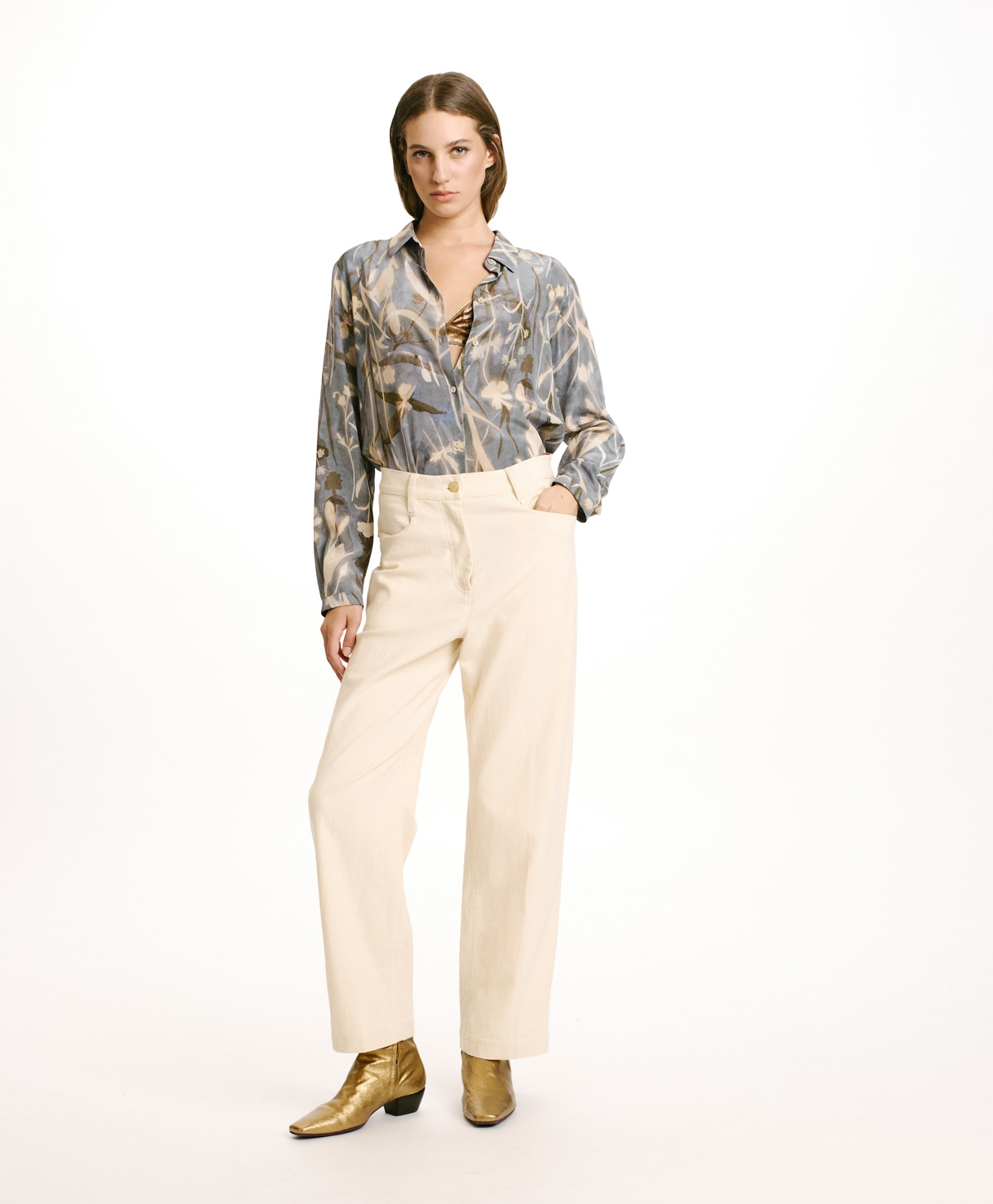 PANTALONI JACQUES IN DENIM COTONE LANA STRETCH-CREMA - Momonì