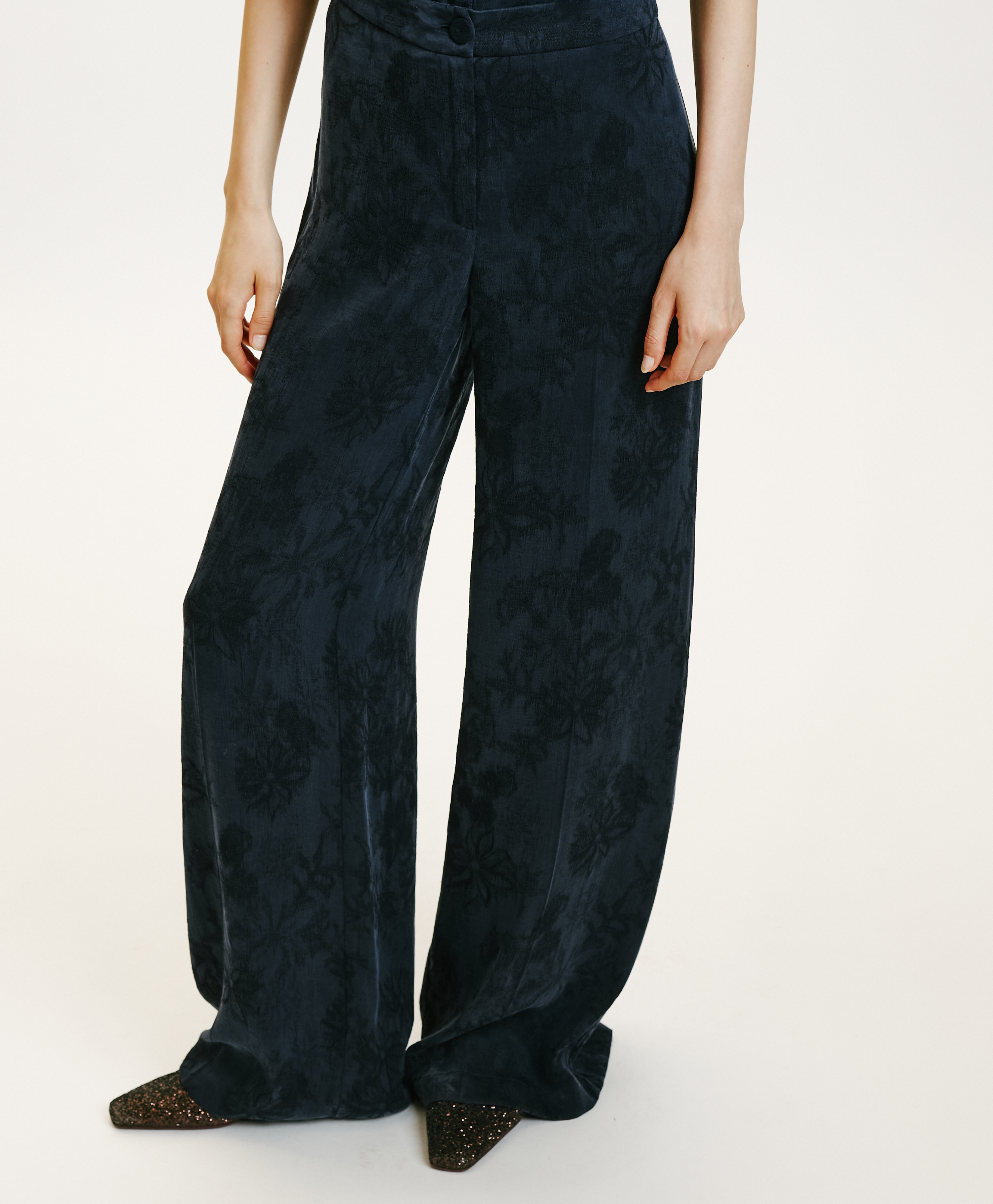 PANTALON MISAKI EN LYONCEL VISCOSE JACQUARD - INDIGO - Momonì