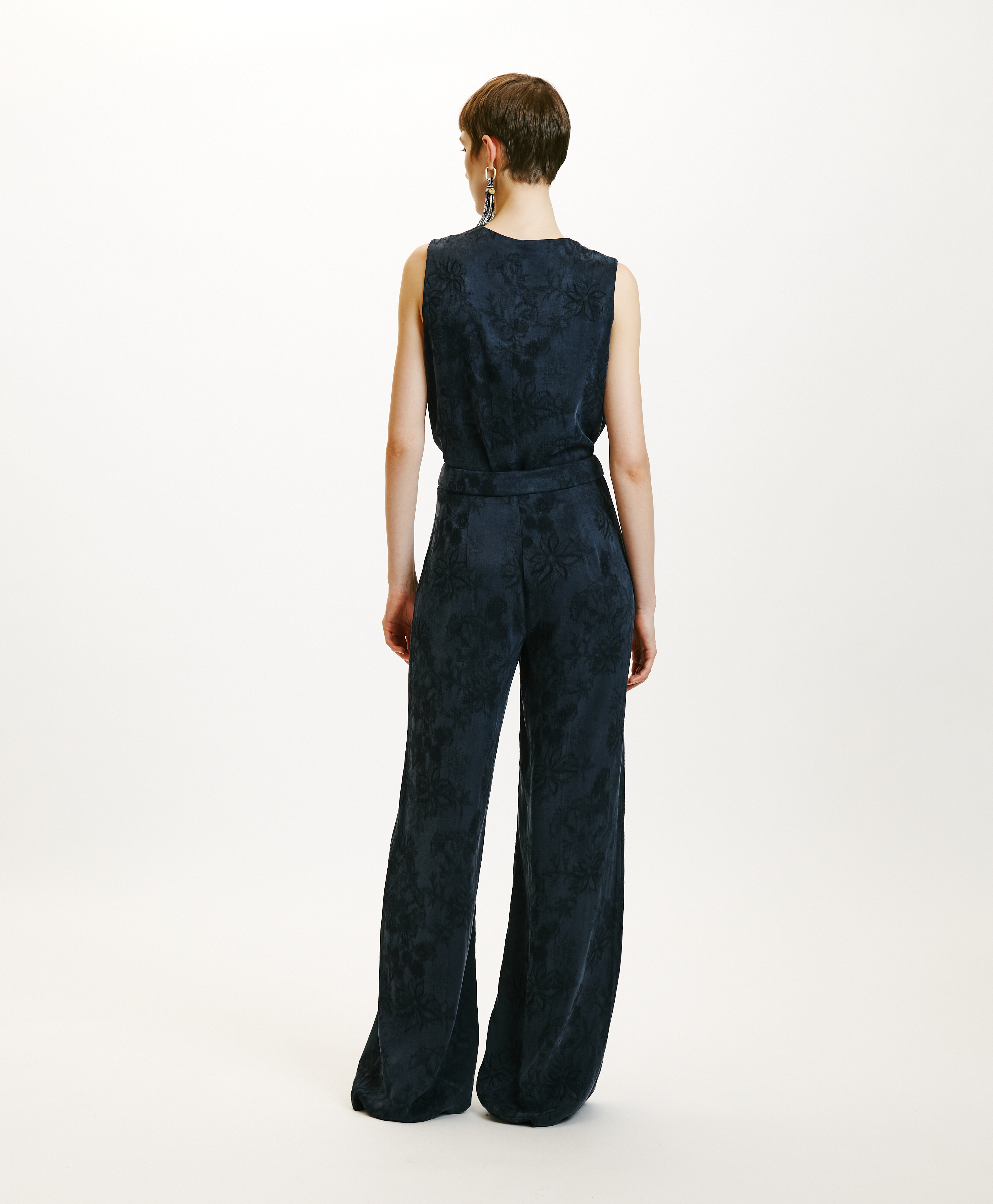 PANTALON MISAKI EN LYONCEL VISCOSE JACQUARD - INDIGO - Momonì