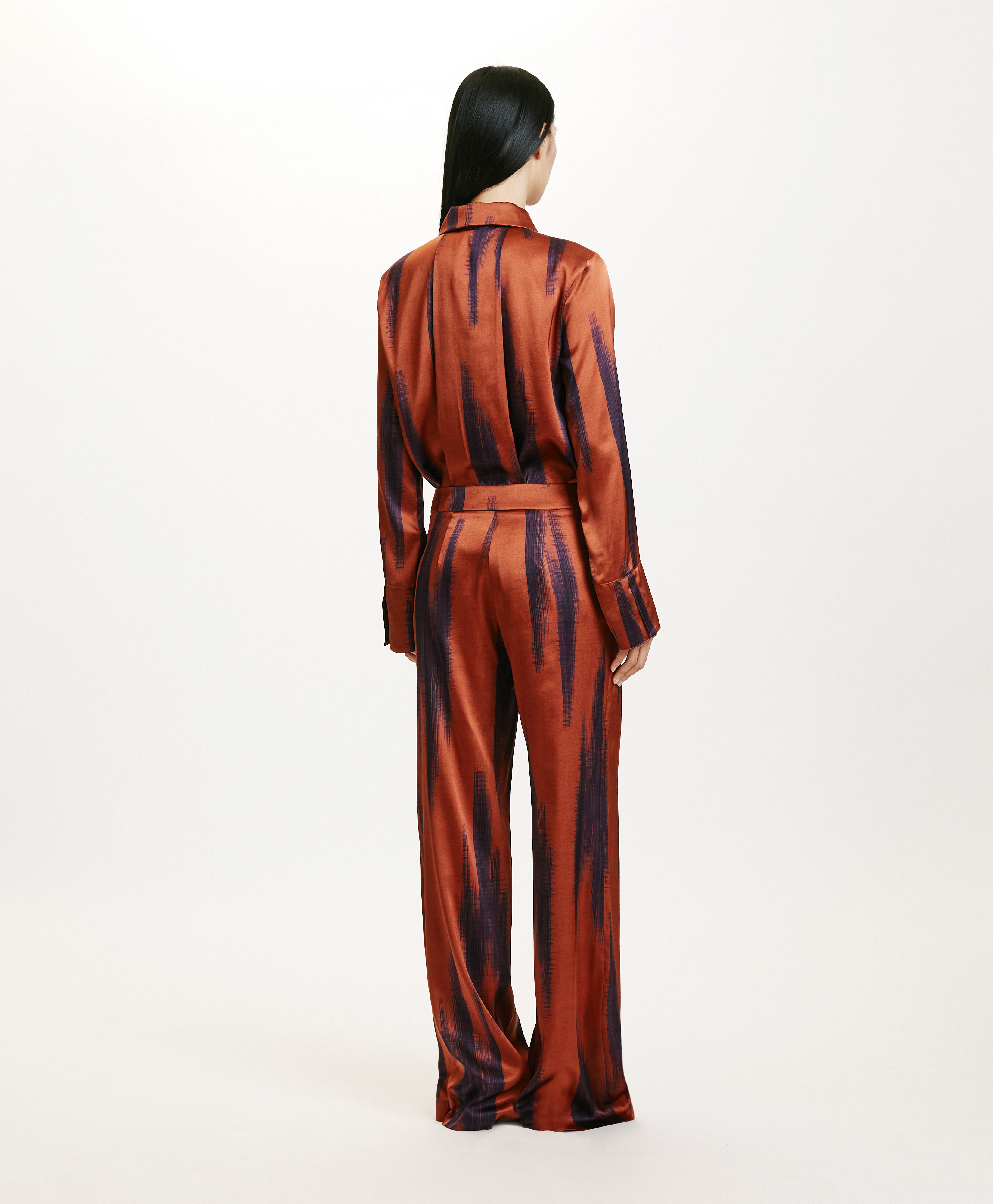 MISAKI PANTS IN PRINTED STRETCH SATIN - RUST/INK - Momonì