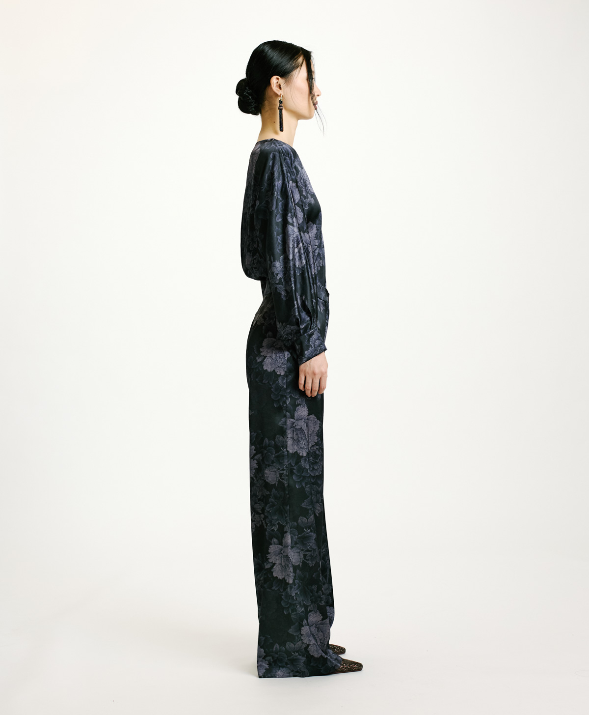 MISAKI PANTS IN PRINTED STRETCH SATIN - BLUE/BLU NIGHT - Momonì