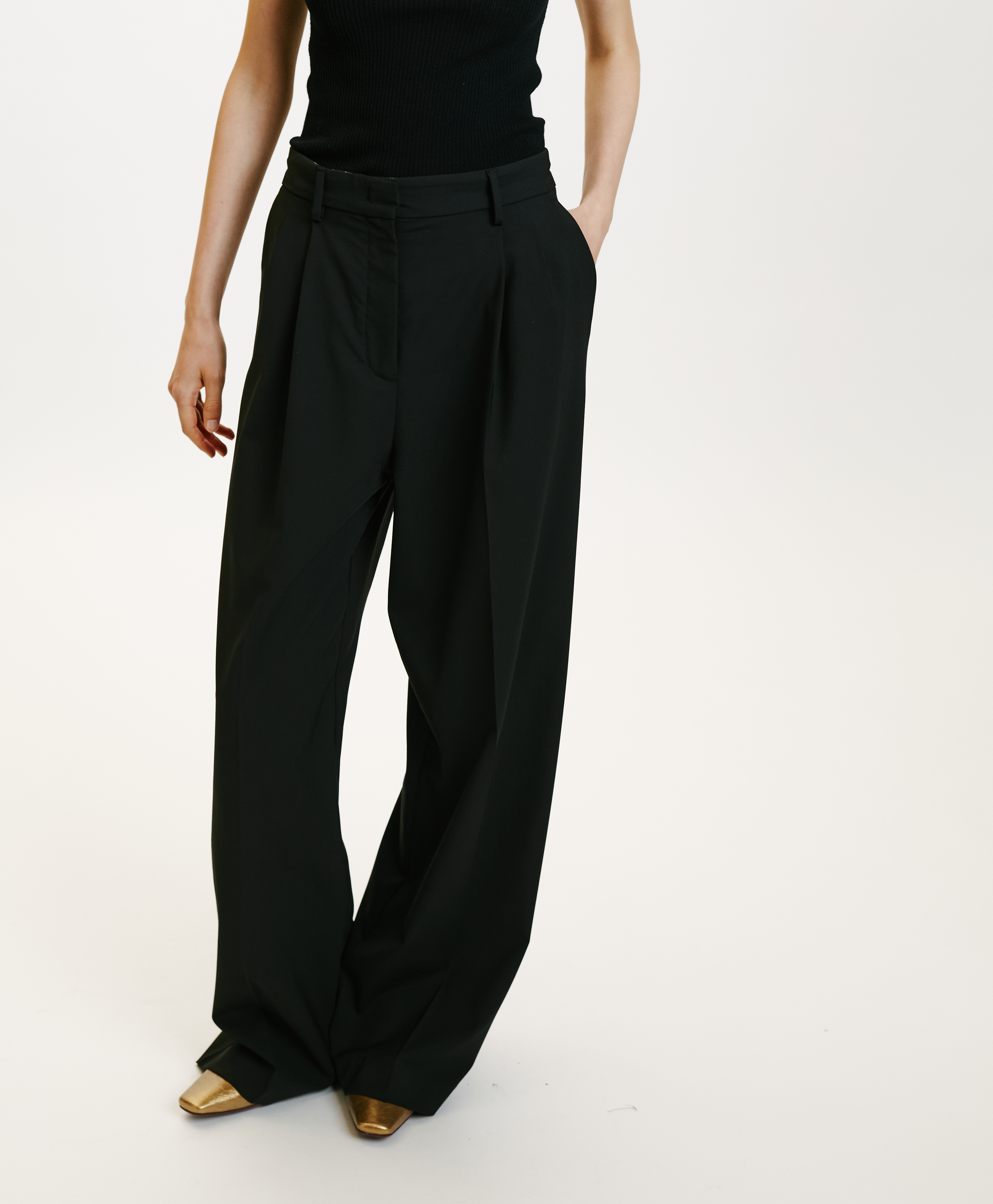 PANTALON KYOTO EN LAINE FROIDE BISTRETCH - NOIR - Momonì