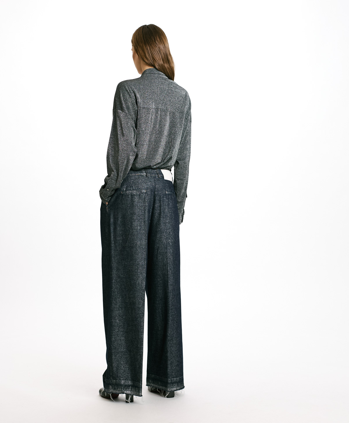 PANTALON KYOTO EN DENIM LAMINÉ - BLEU/ARGENT - Momonì