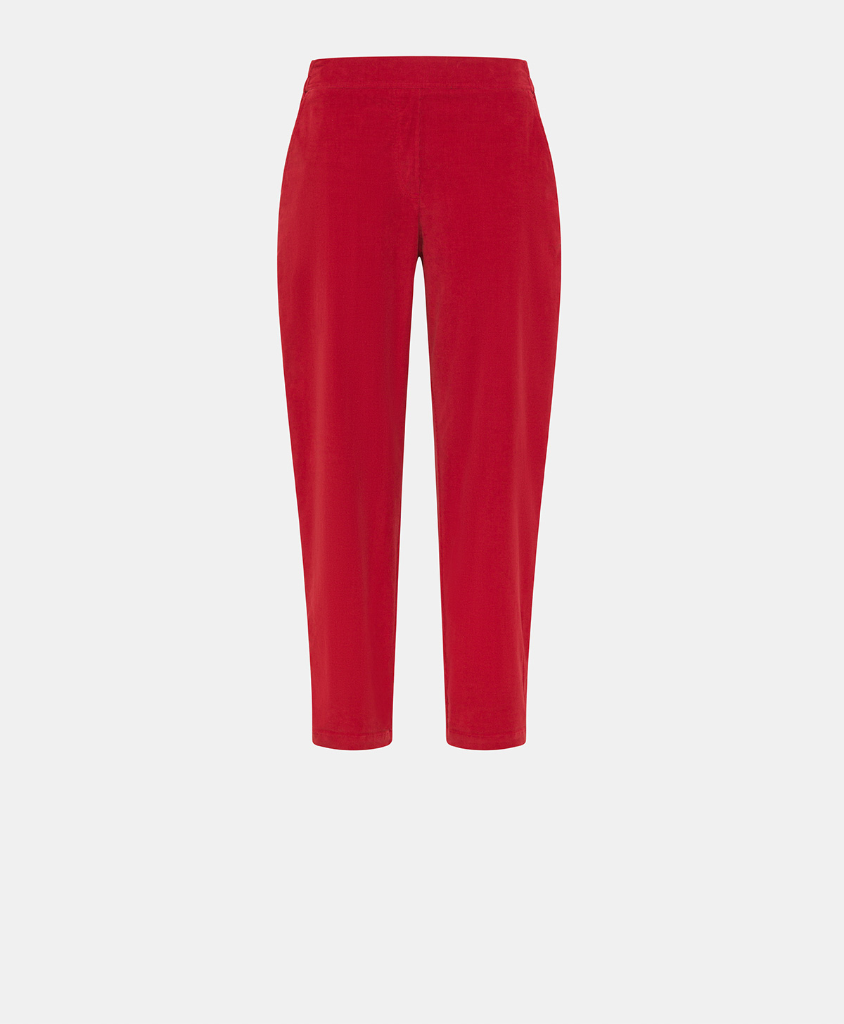 PANTALONI YOKO IN VELLUTO MILLE RIGHE STRETCH-ROSSO CARMINIO - Momonì