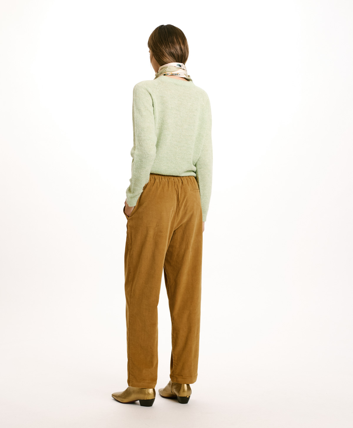 PANTALON YOKO EN VELOURS MILLERAIE STRETCH - AMANDE - Momonì