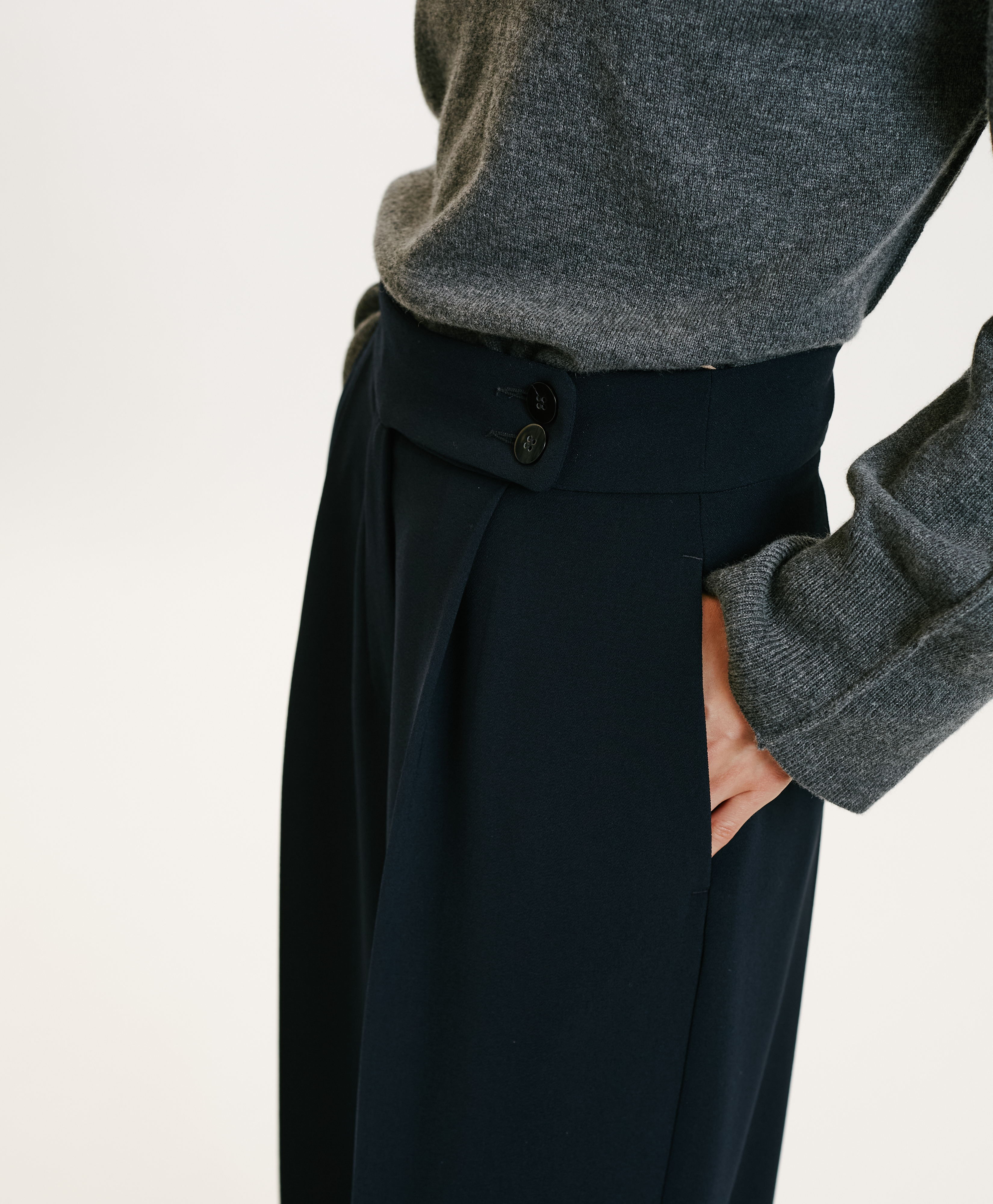 PANTALON NOZOMI EN CADY STRETCH - BLEU NUIT - Momonì