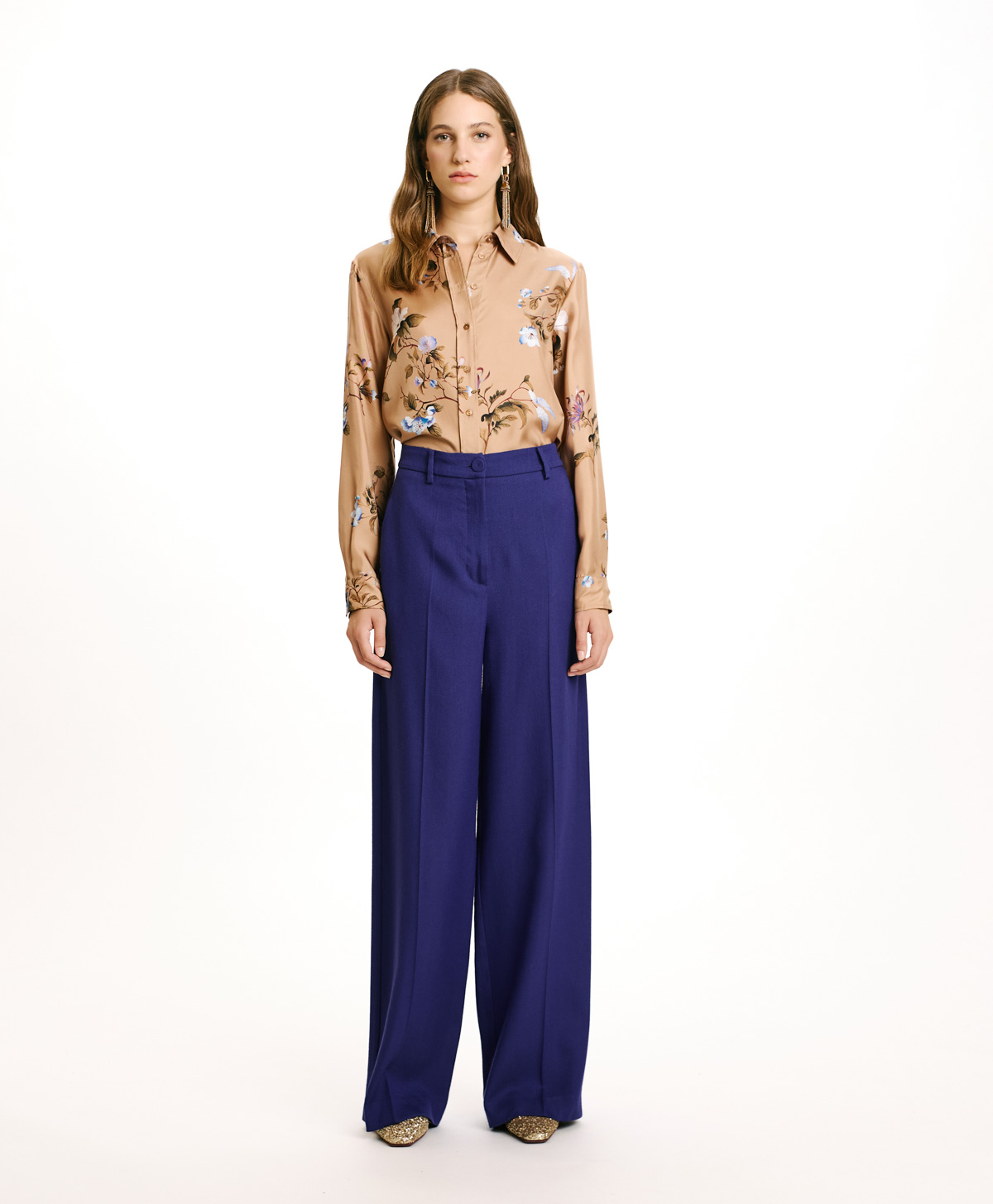 PANTALON IRUSU EN SERGÉ DE LAINE VISCOSE  - BLEU - Momonì