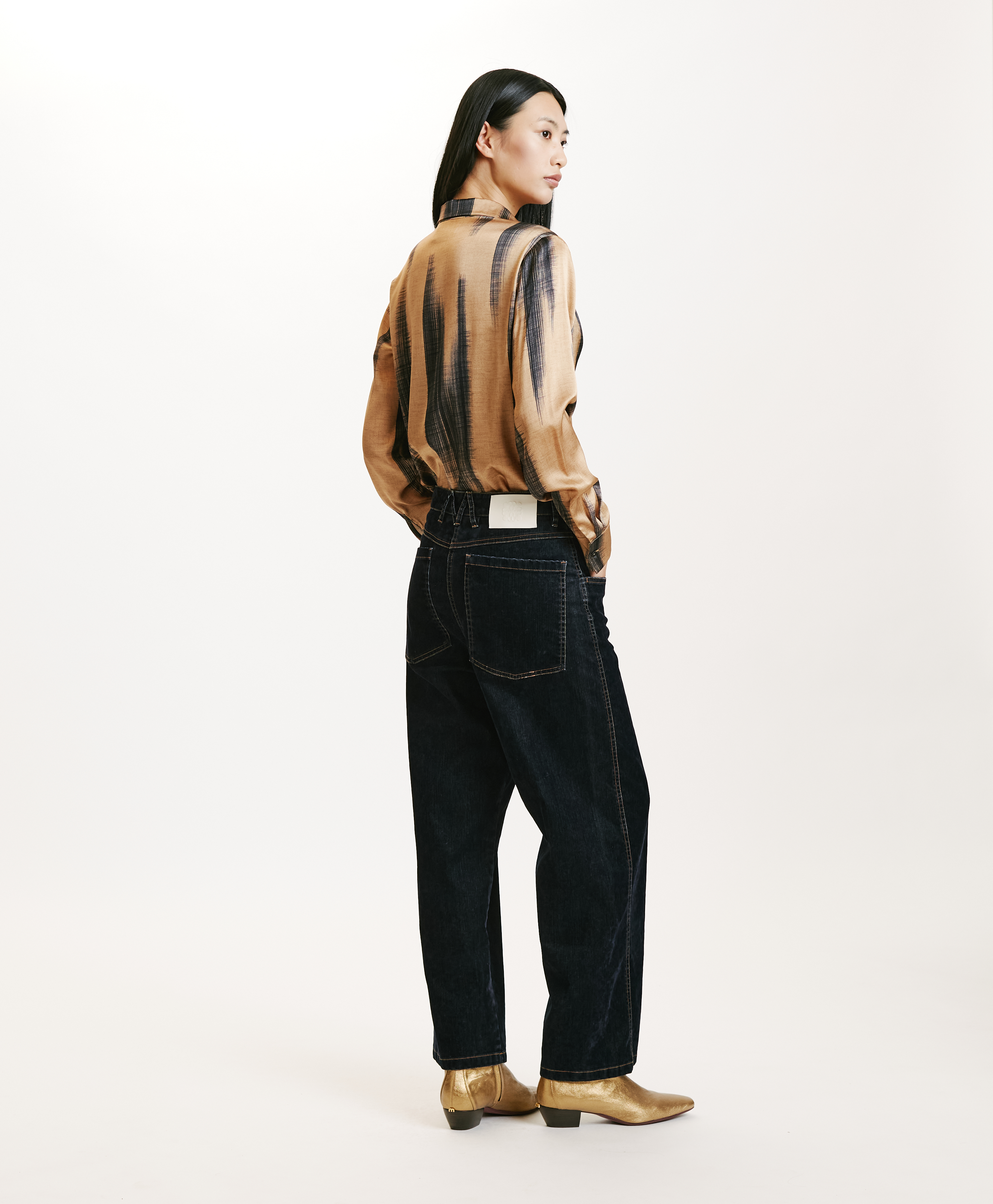 AZUKI PANTS IN FLOCKED DENIM - BLUE - Momonì