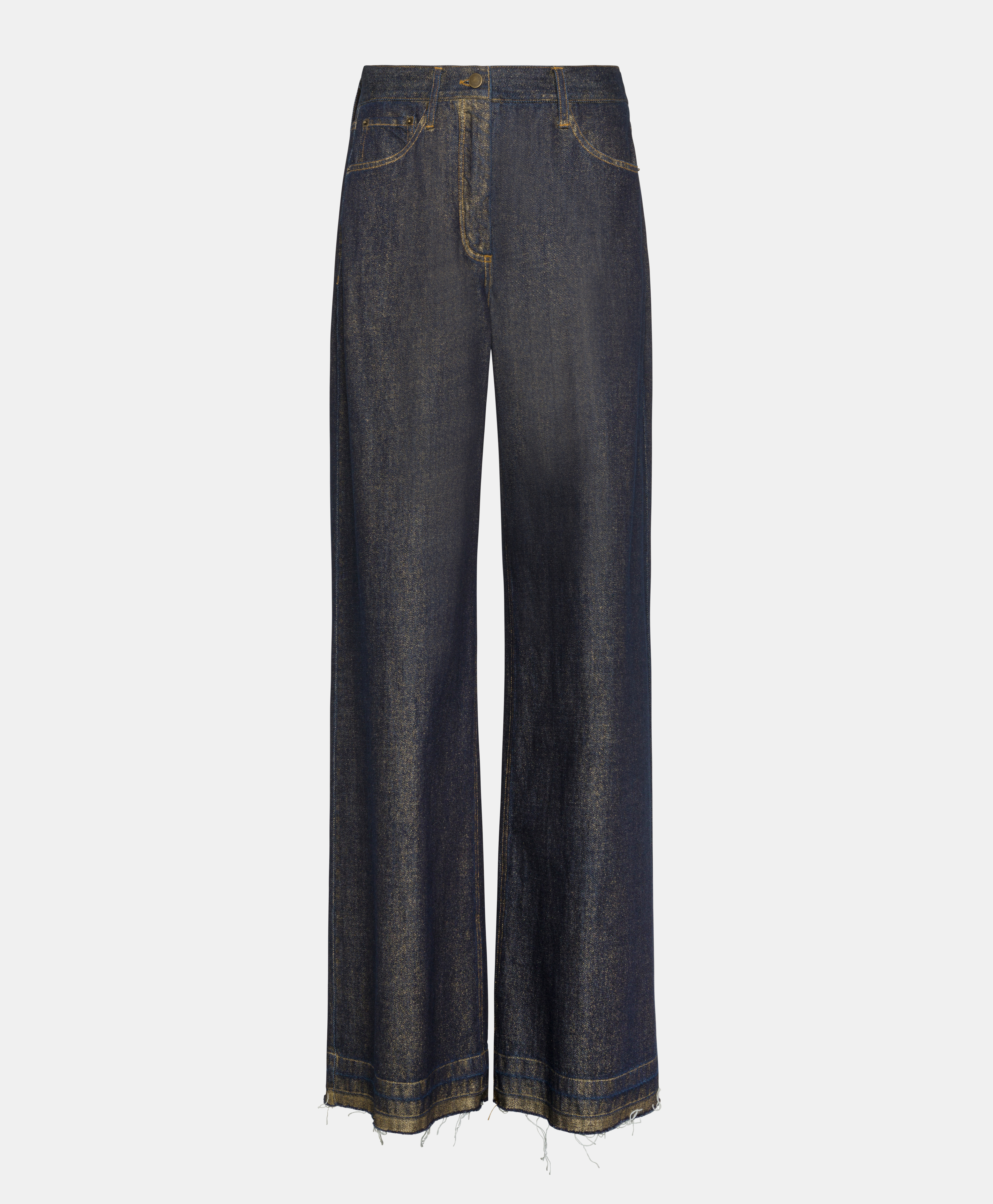 PANTALON AOKI EN DENIM LAMINÉ - BLEU/OR - Momonì