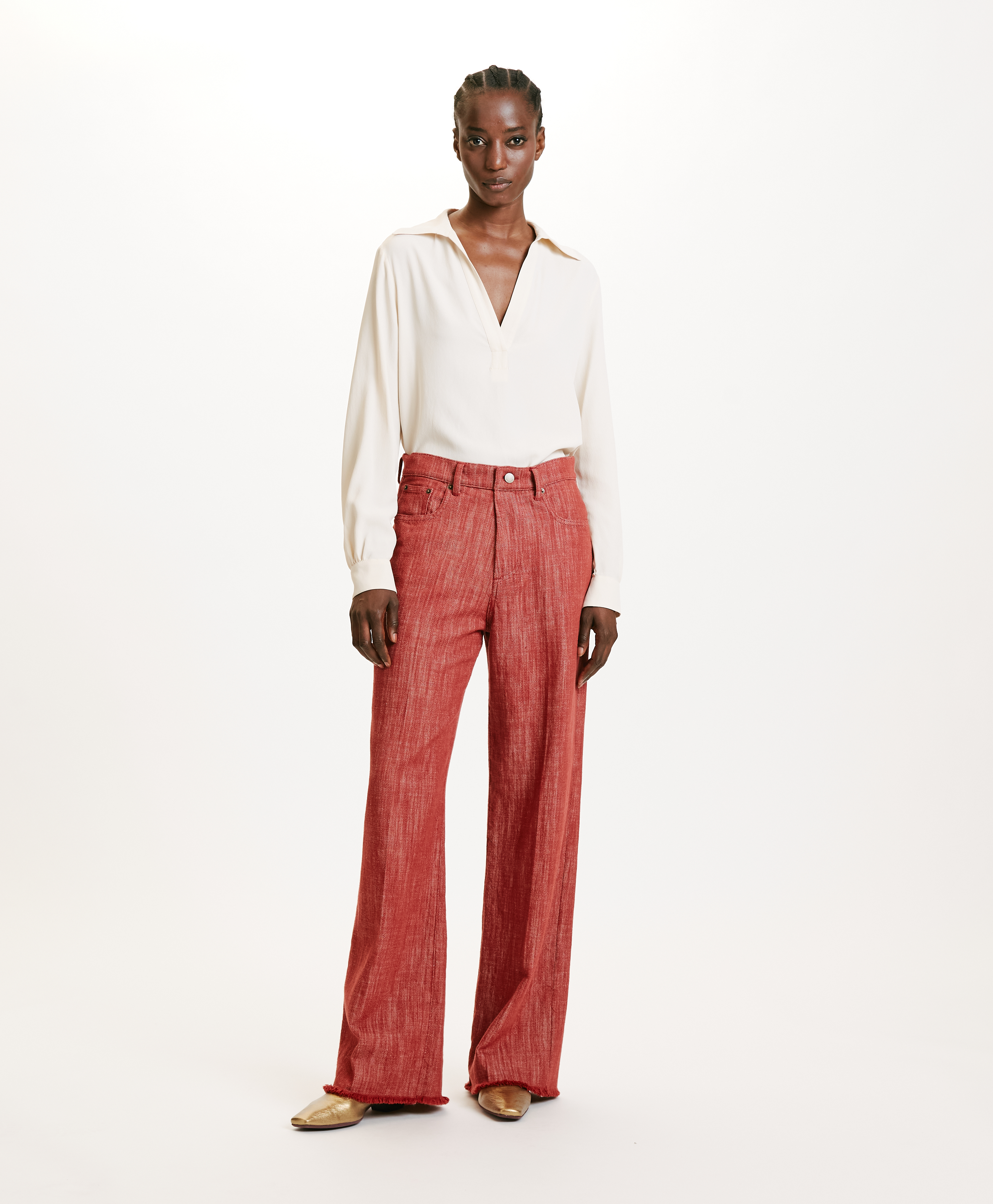 PANTALON MIYAKO EN DENIM COULEUR FERME - BRIQUE - Momonì