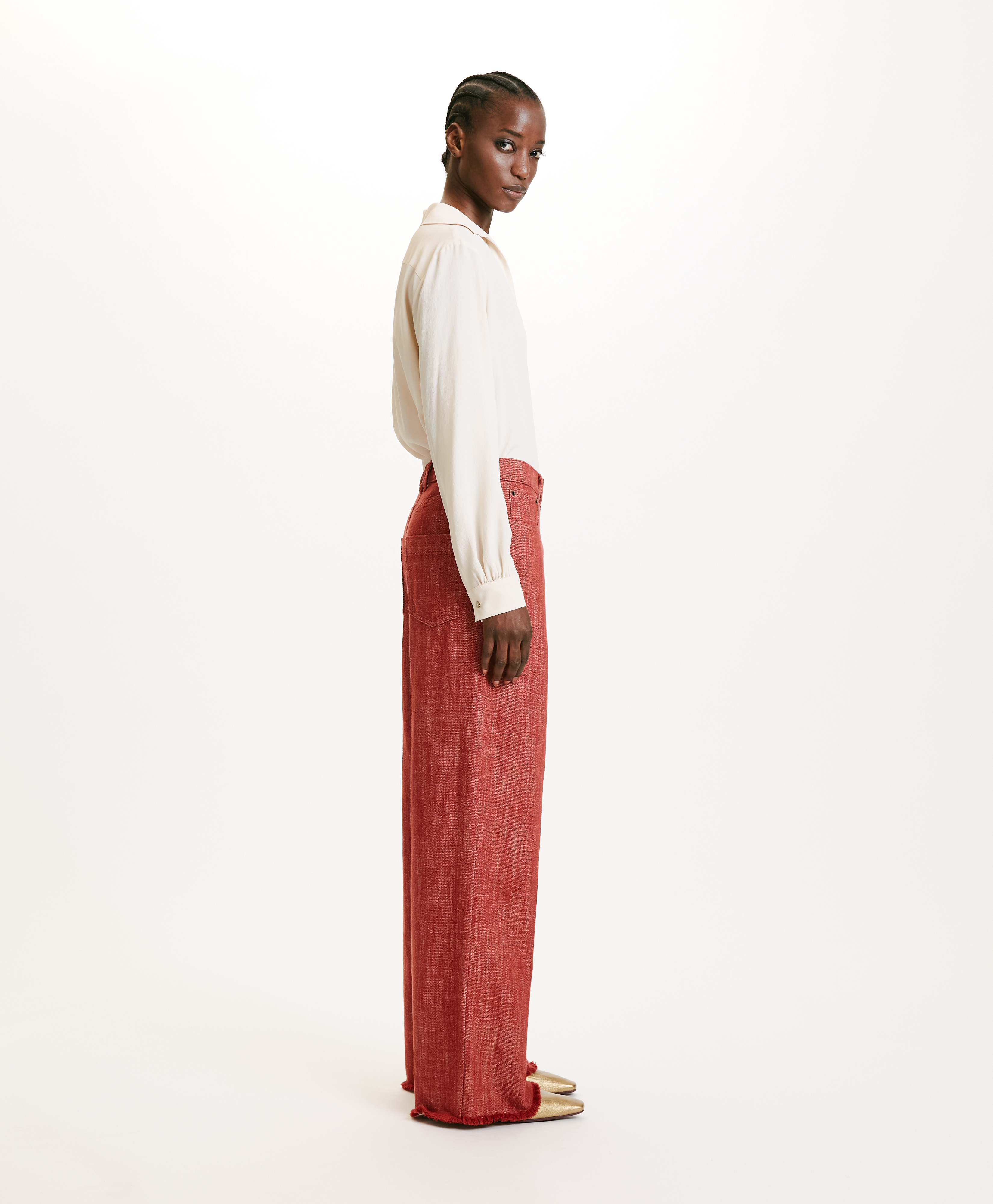 MIYAKO PANTS IN NON-STRETCH COLOURED DENIM - BRICK - Momonì