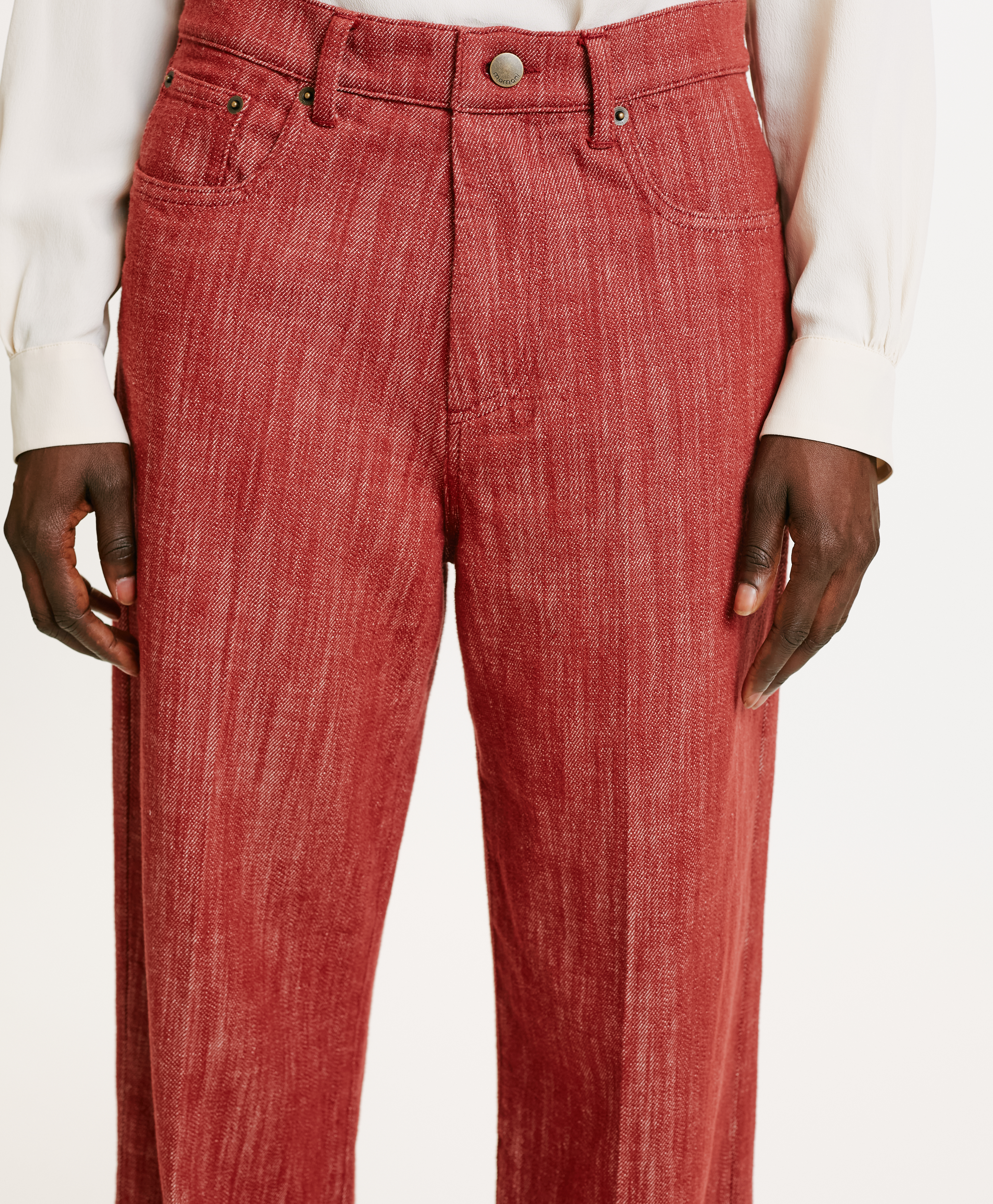 PANTALON MIYAKO EN DENIM COULEUR FERME - BRIQUE - Momonì