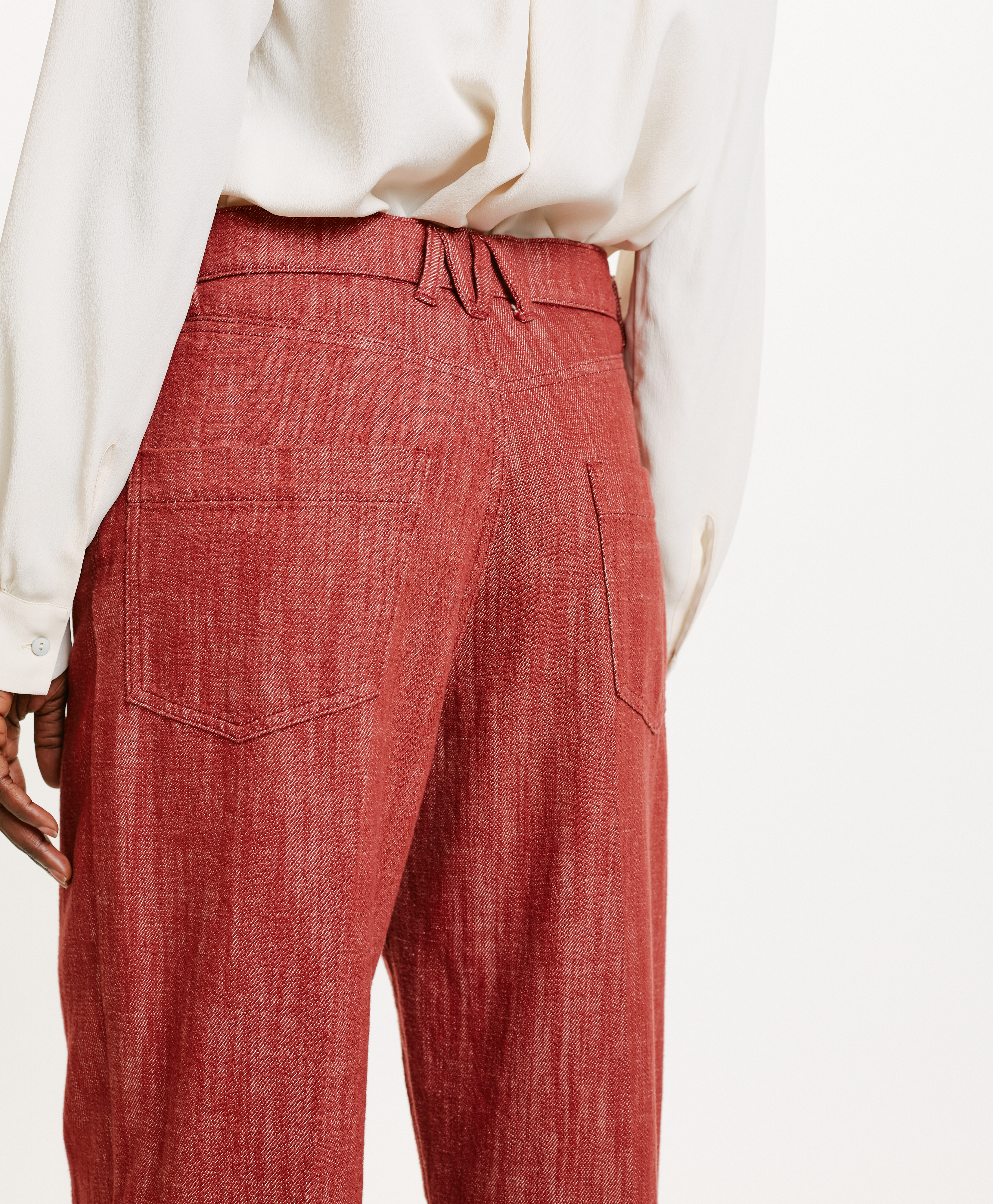 MIYAKO PANTS IN NON-STRETCH COLOURED DENIM - BRICK - Momonì