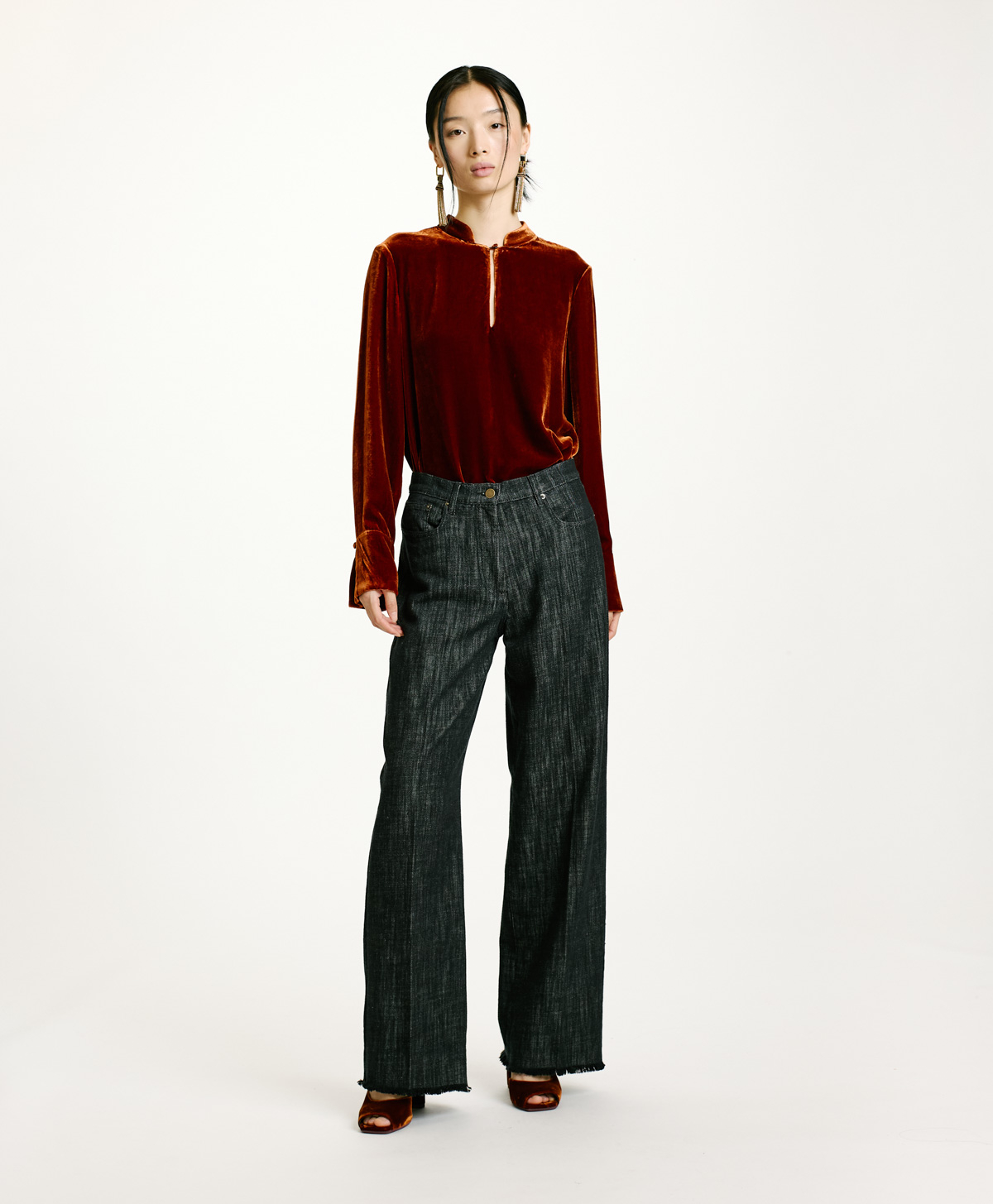 MIYAKO PANTS IN NON-STRETCH COLOURED DENIM - BLACK - Momonì